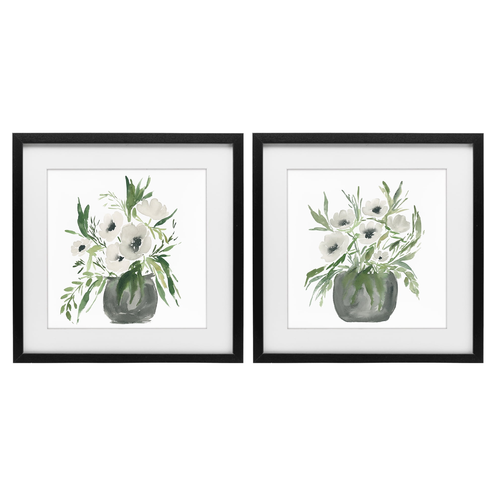 Stupell Industries White Anemone Vases 2 Piece Black Framed Print Under Glass Set, design by Lucille Price