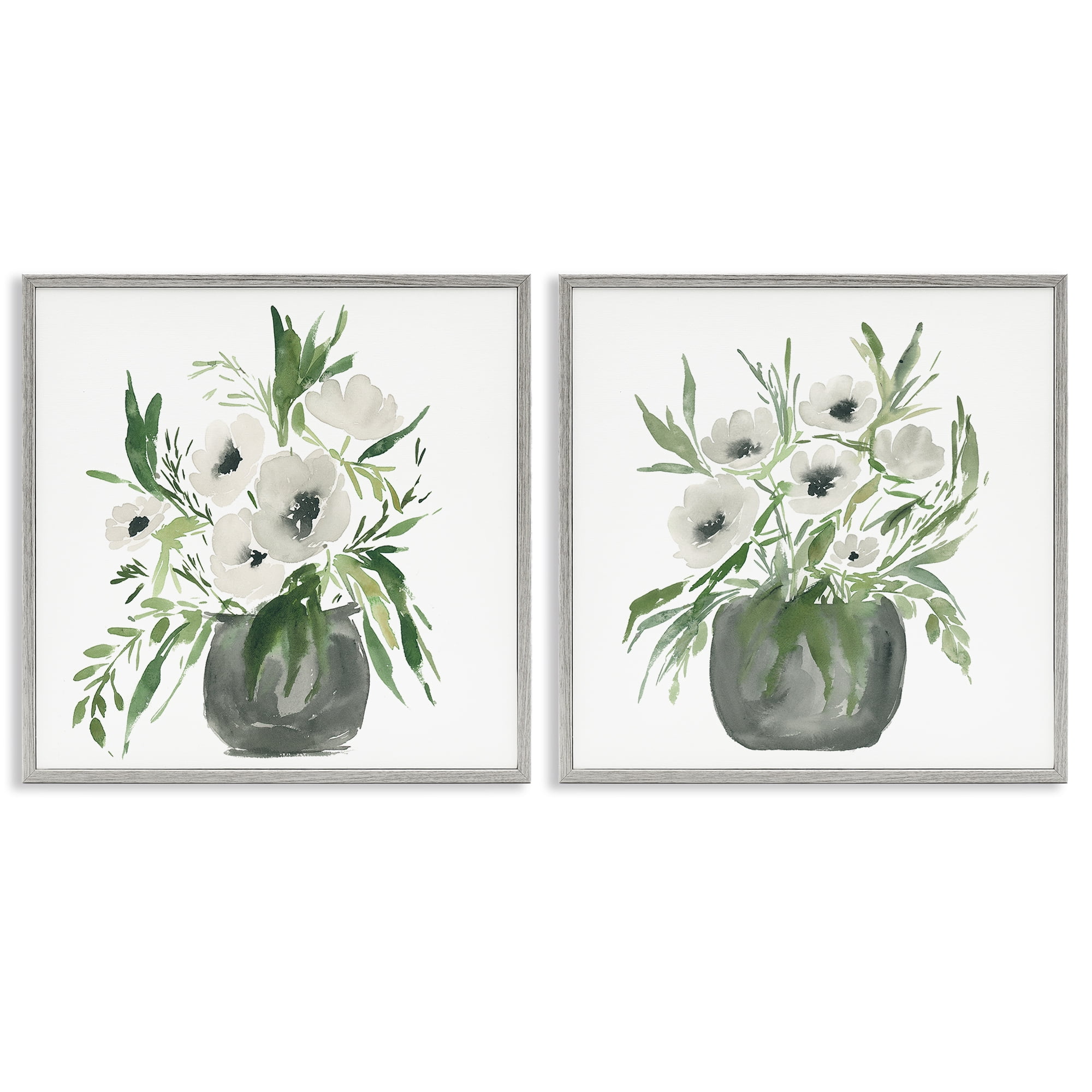 Stupell Industries White Anemone Vases 2 Piece Gray Framed Giclee Art Set, design by Lucille Price