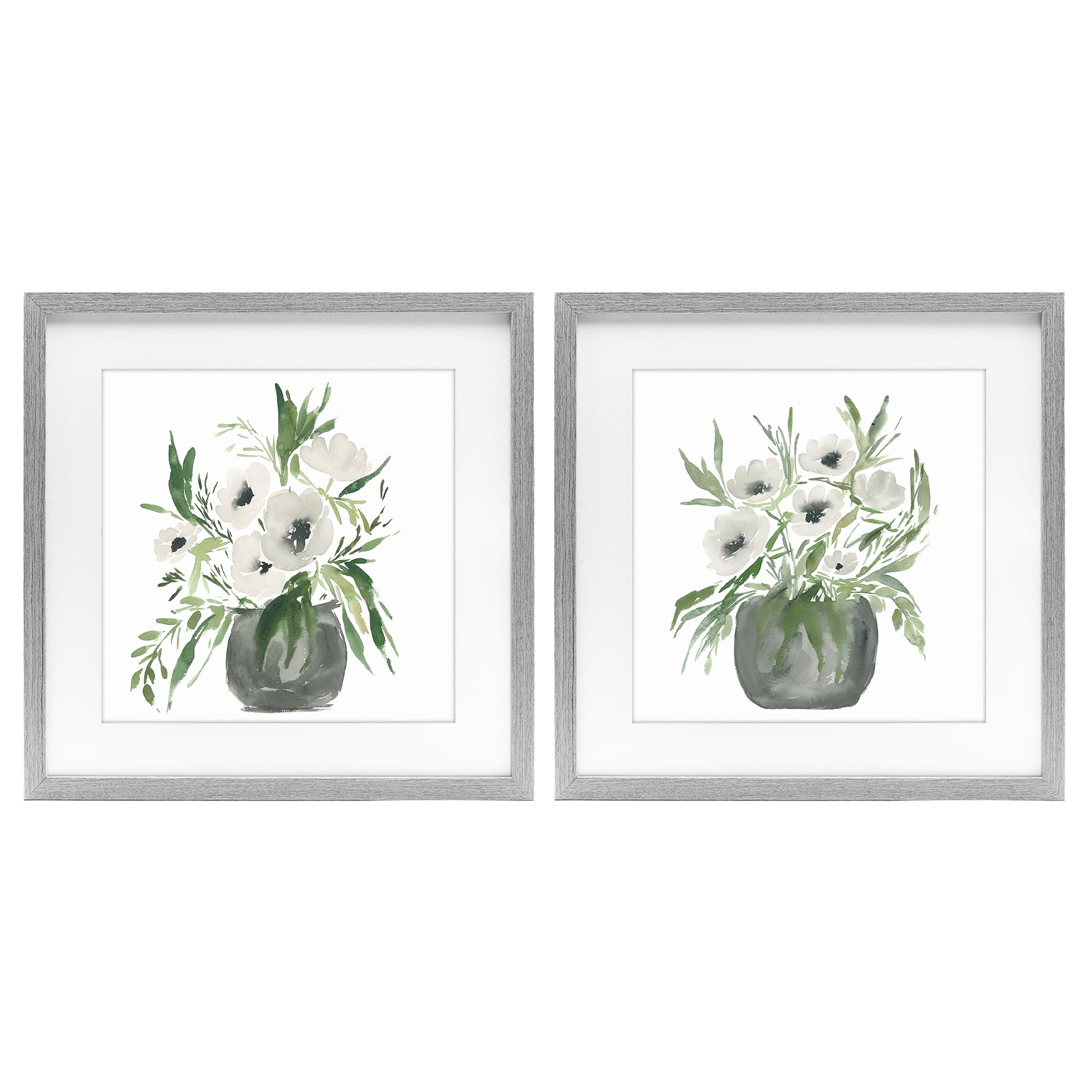 Stupell Industries White Anemone Vases 2 Piece Gray Framed Print Under Glass Set, design by Lucille Price