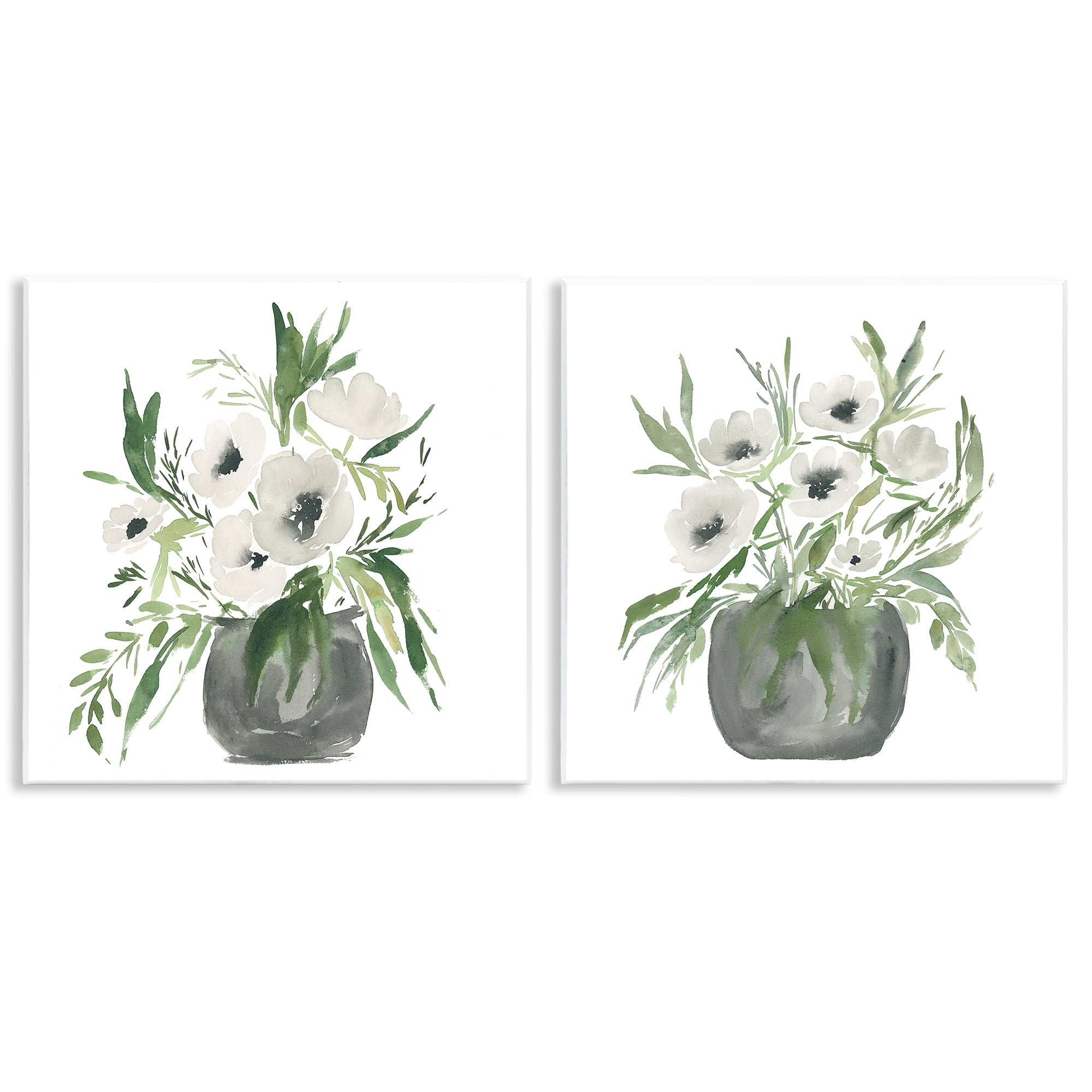 Stupell Industries White Anemone Vases 2 Piece Wall Plaque Art Set, design by Lucille Price