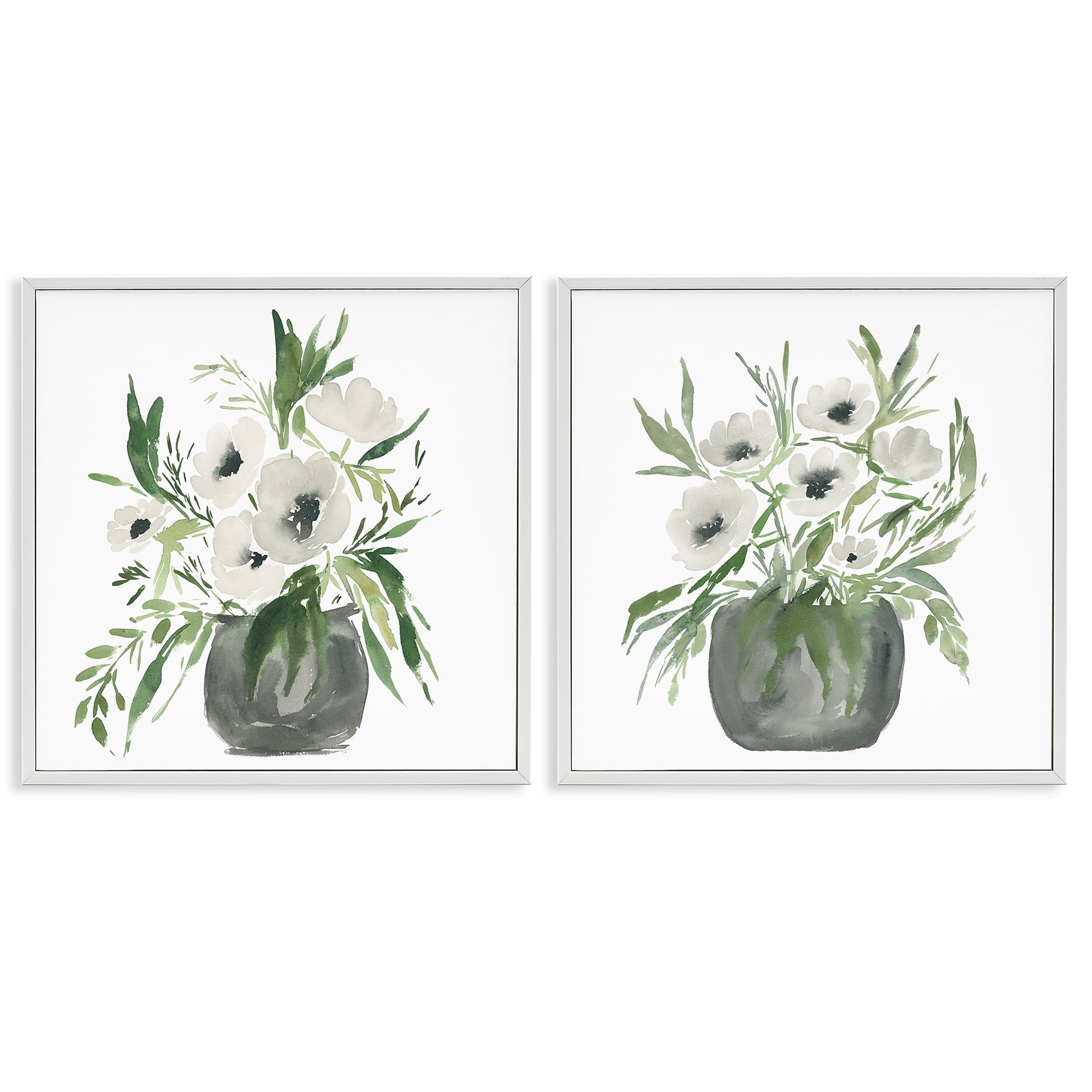 Stupell Industries White Anemone Vases 2 Piece White Framed Giclee Art Set, design by Lucille Price