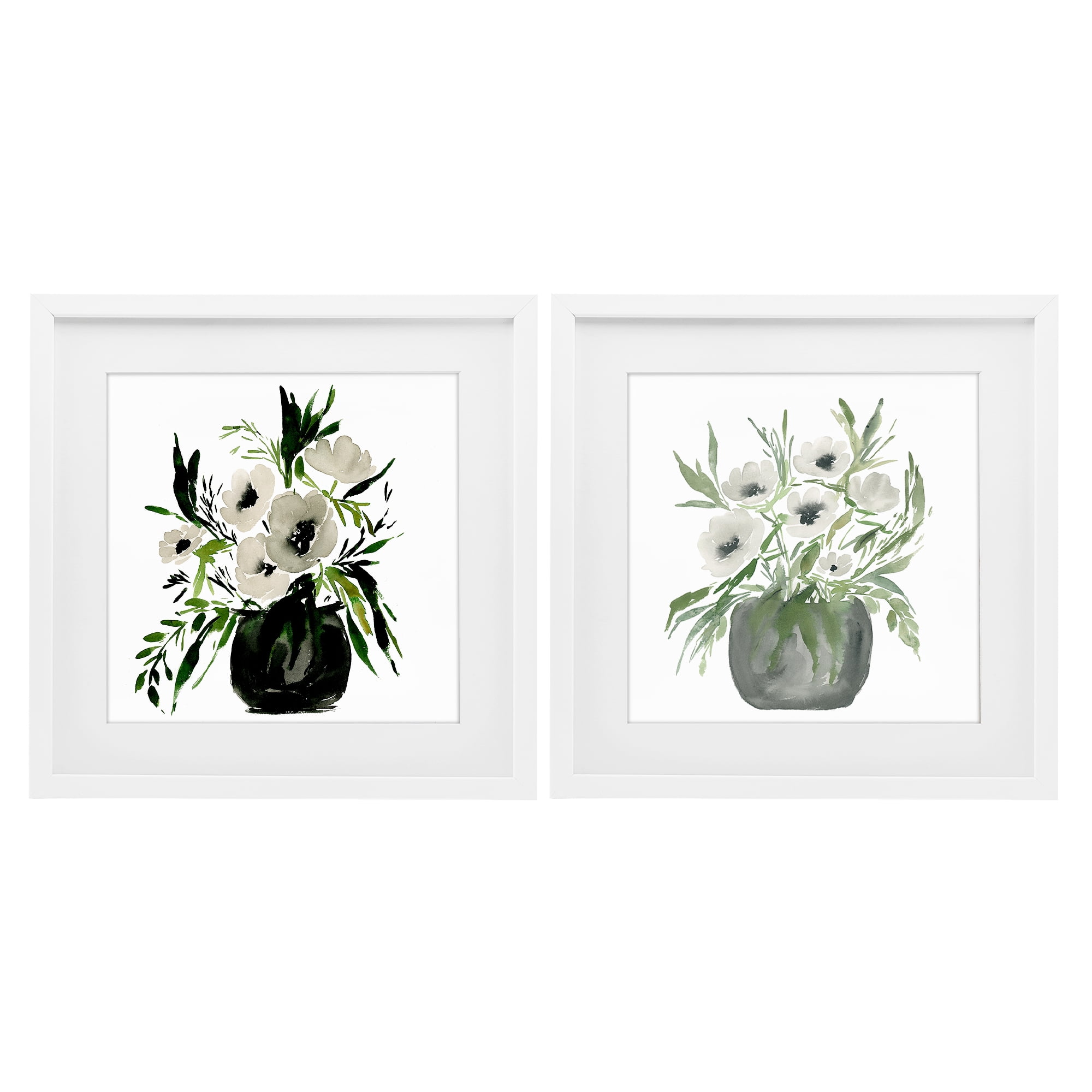 Stupell Industries White Anemone Vases 2 Piece White Framed Print Under Glass Set, design by Lucille Price