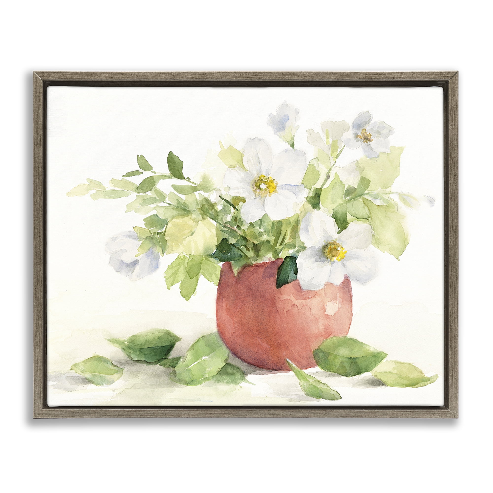 Stupell Industries White Anemones in Copper Vase Brown Framed Floater Canvas Wall Art, design by Lanie Loreth