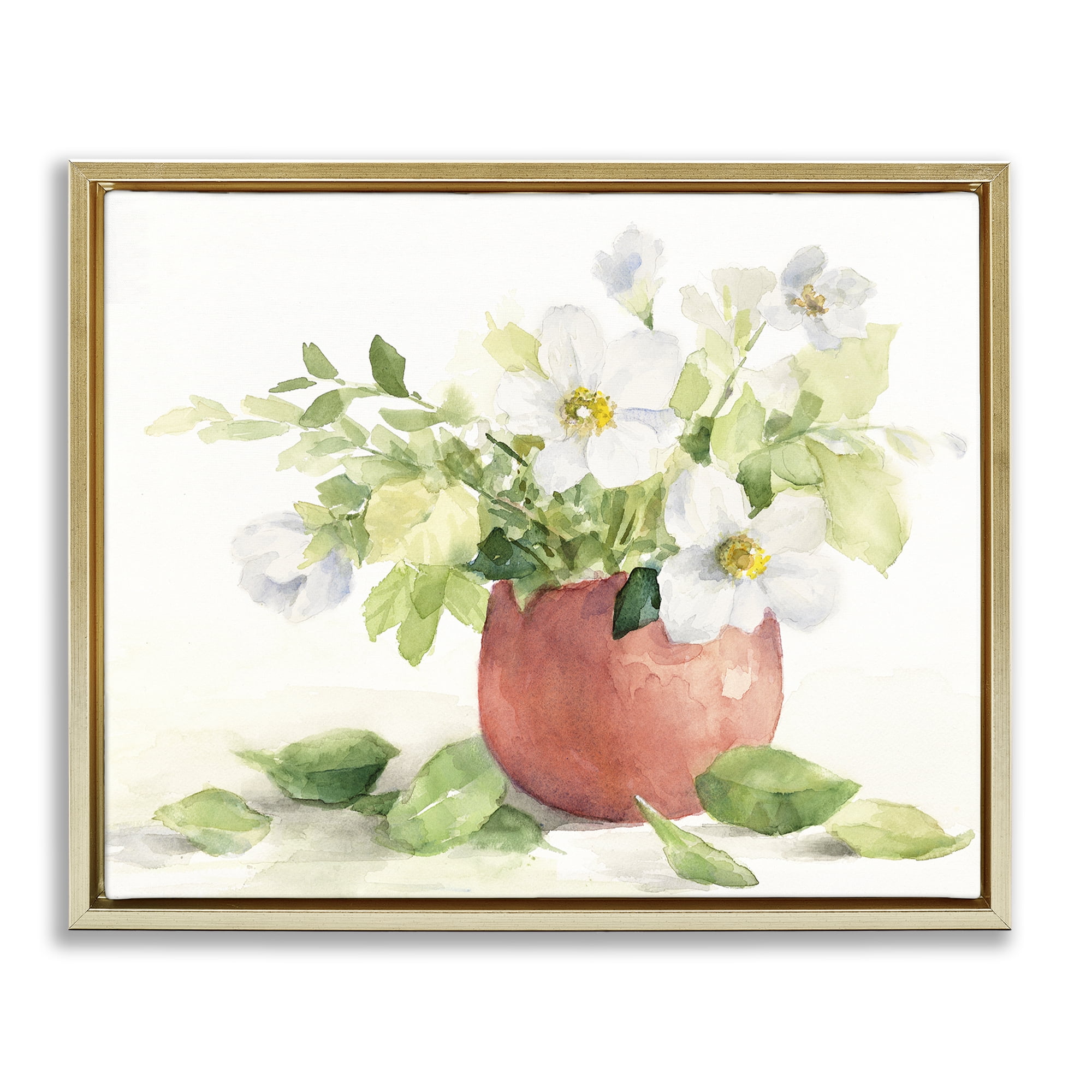 Stupell Industries White Anemones in Copper Vase Gold Framed Floater Canvas Wall Art, design by Lanie Loreth