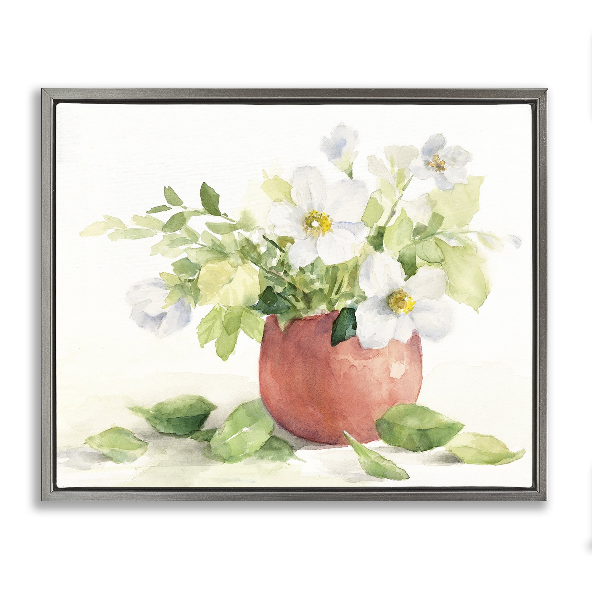 Stupell Industries White Anemones in Copper Vase Gray Framed Floater Canvas Wall Art, design by Lanie Loreth