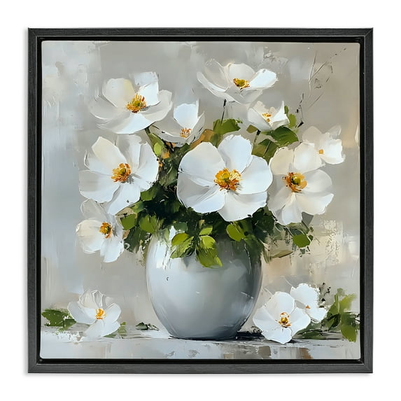Stupell Industries White Anemones in Silver Vase Black Framed Floater Canvas Wall Art design by LSR Creative Studio, 18 x 18
