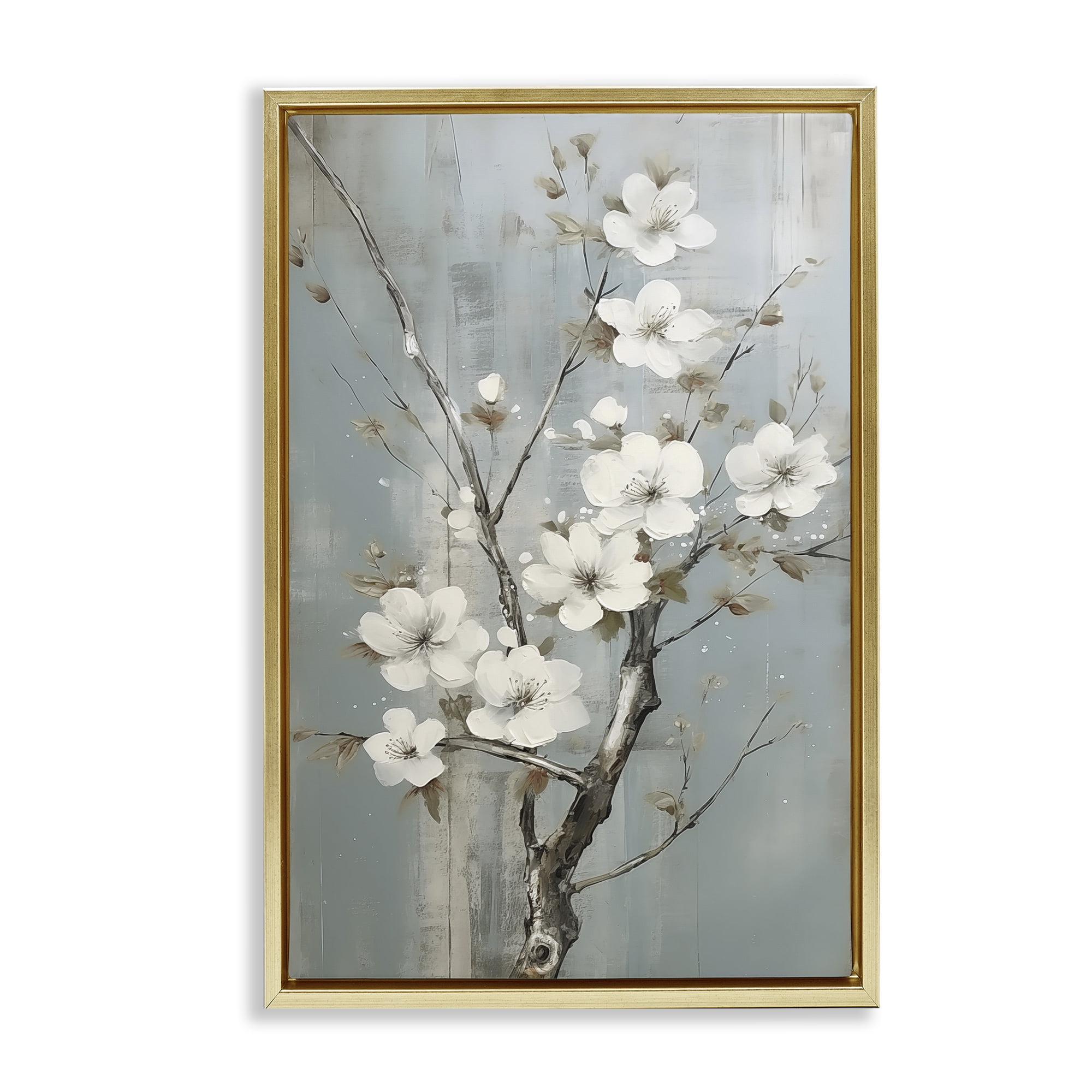 Stupell Industries White Apple Blossoms Botanical & Floral Painting Gold Floater Framed Art Print Wall Art, 17 x 25