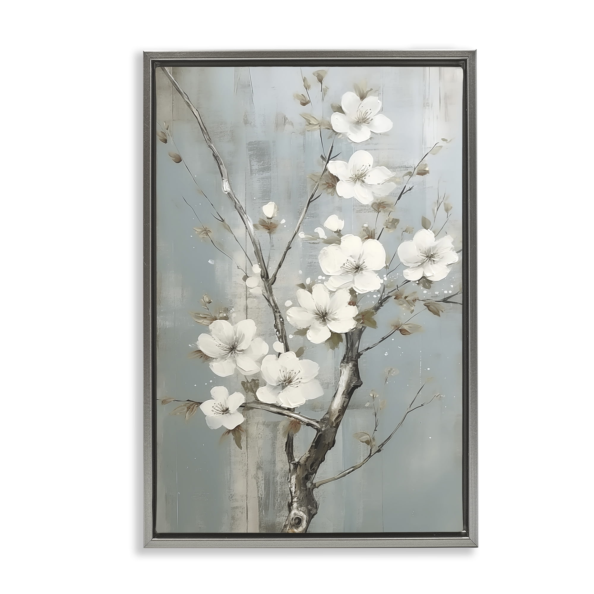 Stupell Industries White Apple Blossoms Botanical & Floral Painting Gray Floater Framed Art Print Wall Art, 21 x 31