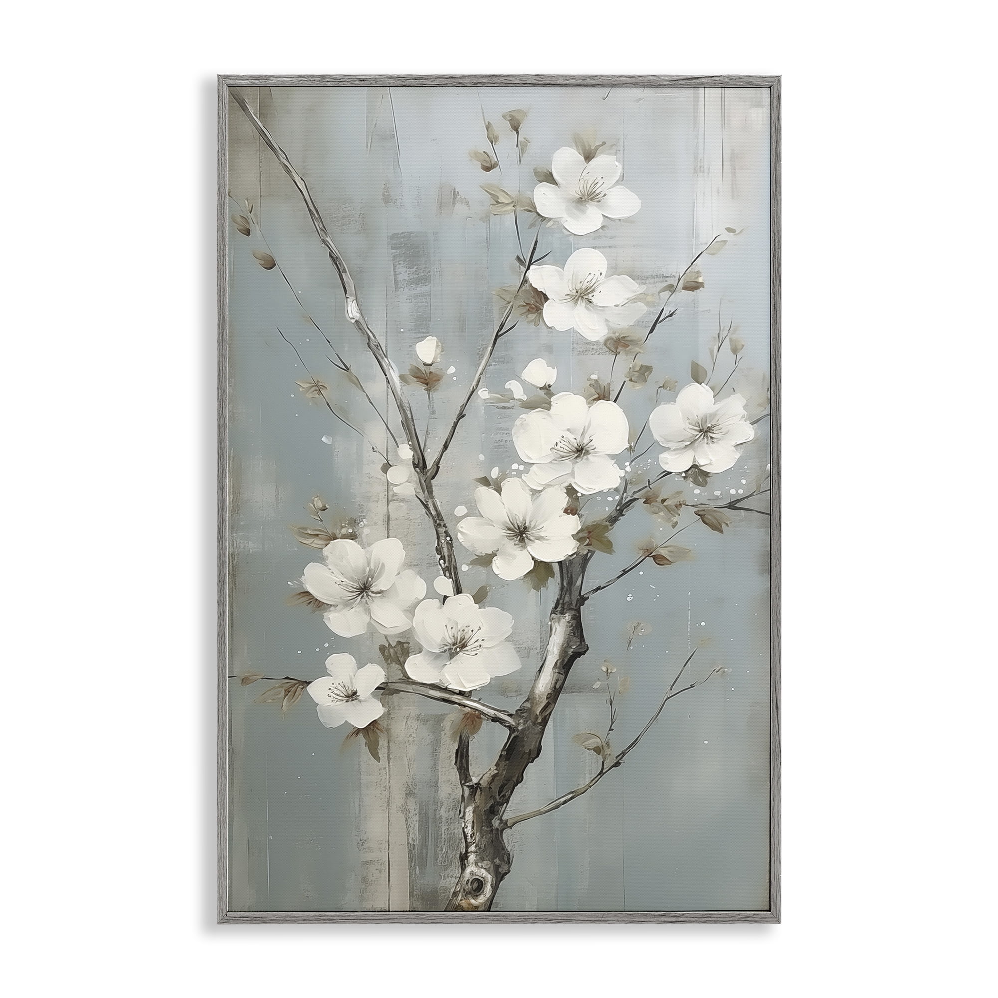 Stupell Industries White Apple Blossoms Botanical & Floral Painting Gray Framed Art Print Wall Art, 20 x 30