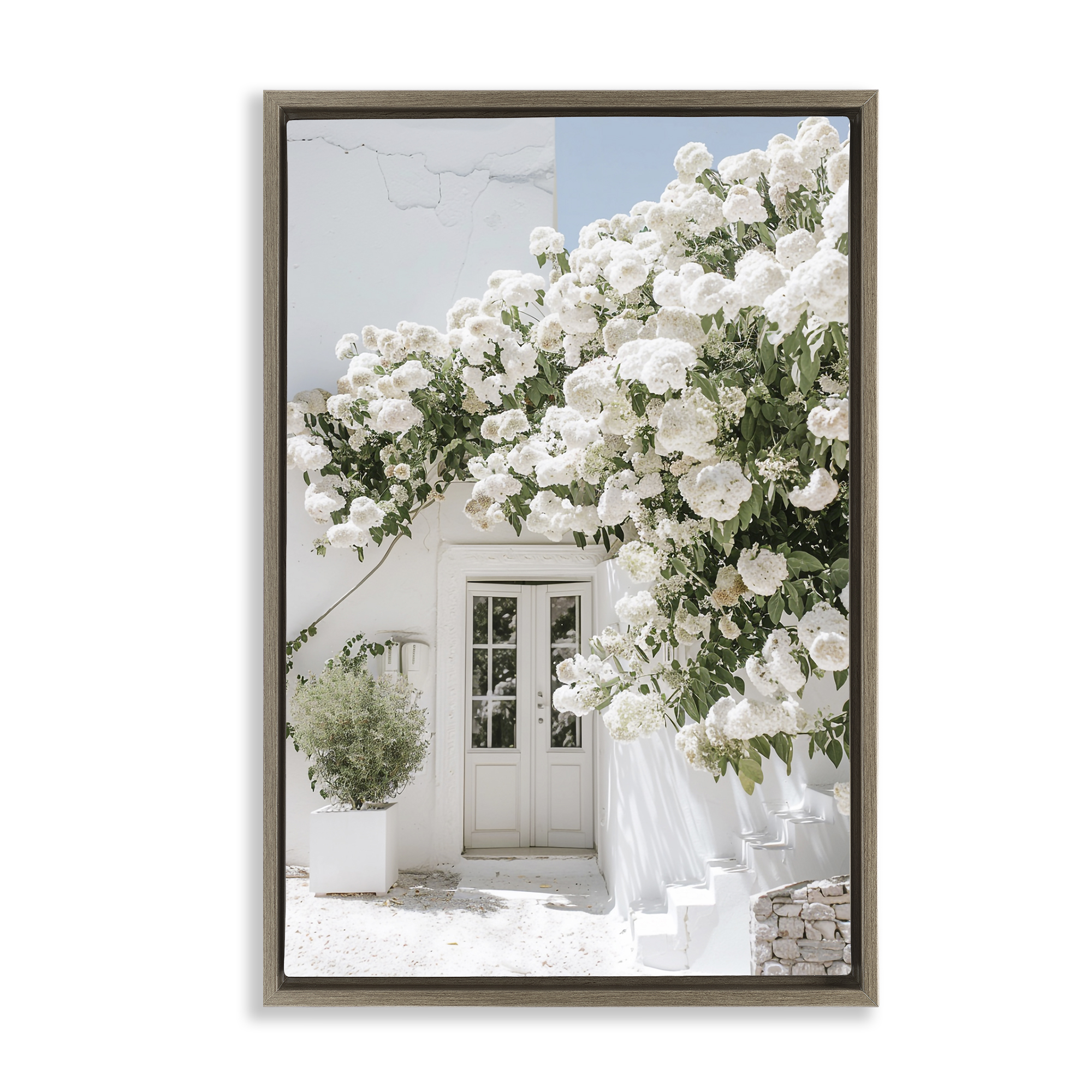 Stupell Industries White Architecture Garden Buildings & Architecture Painting Brown Floater Framed Canvas Art Print Wall Art, 21 x 31