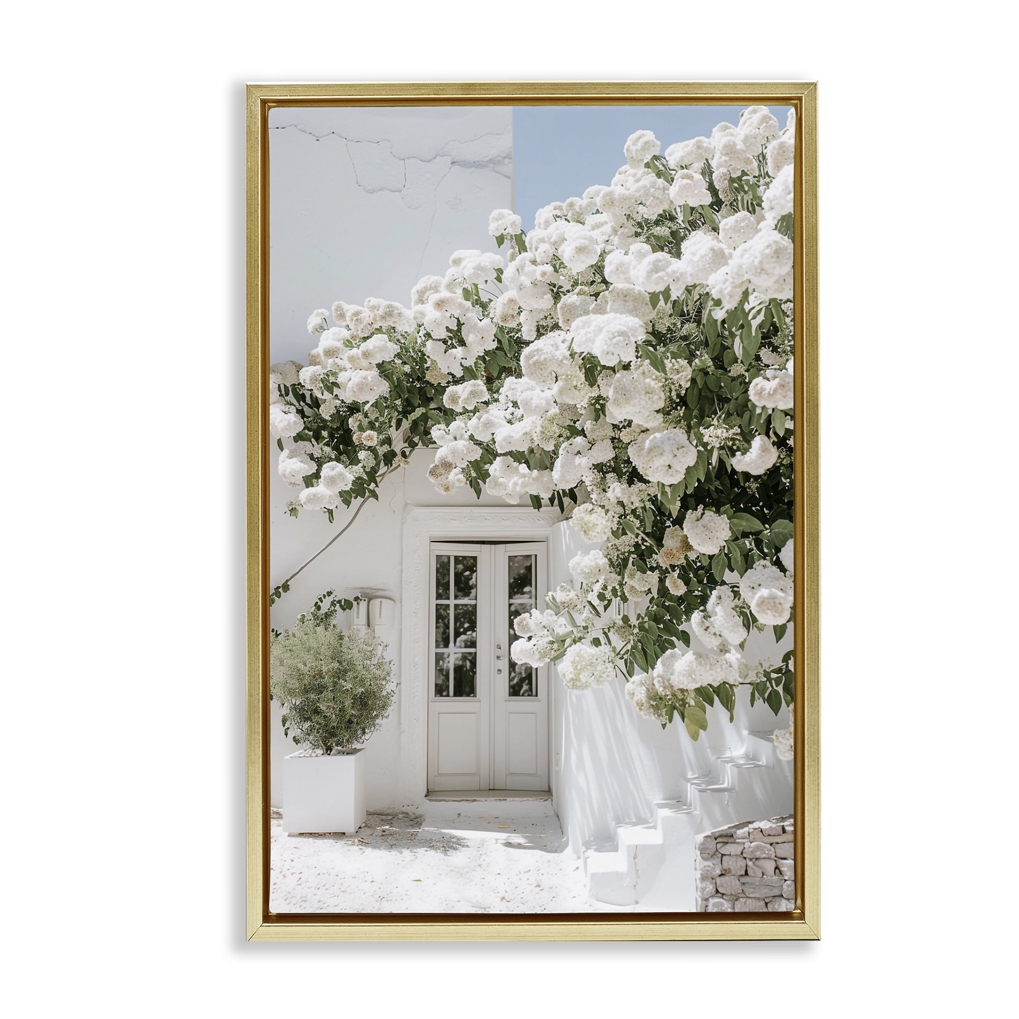 Stupell Industries White Architecture Garden Buildings & Architecture Painting Gold Floater Framed Canvas Art Print Wall Art, 17 x 25