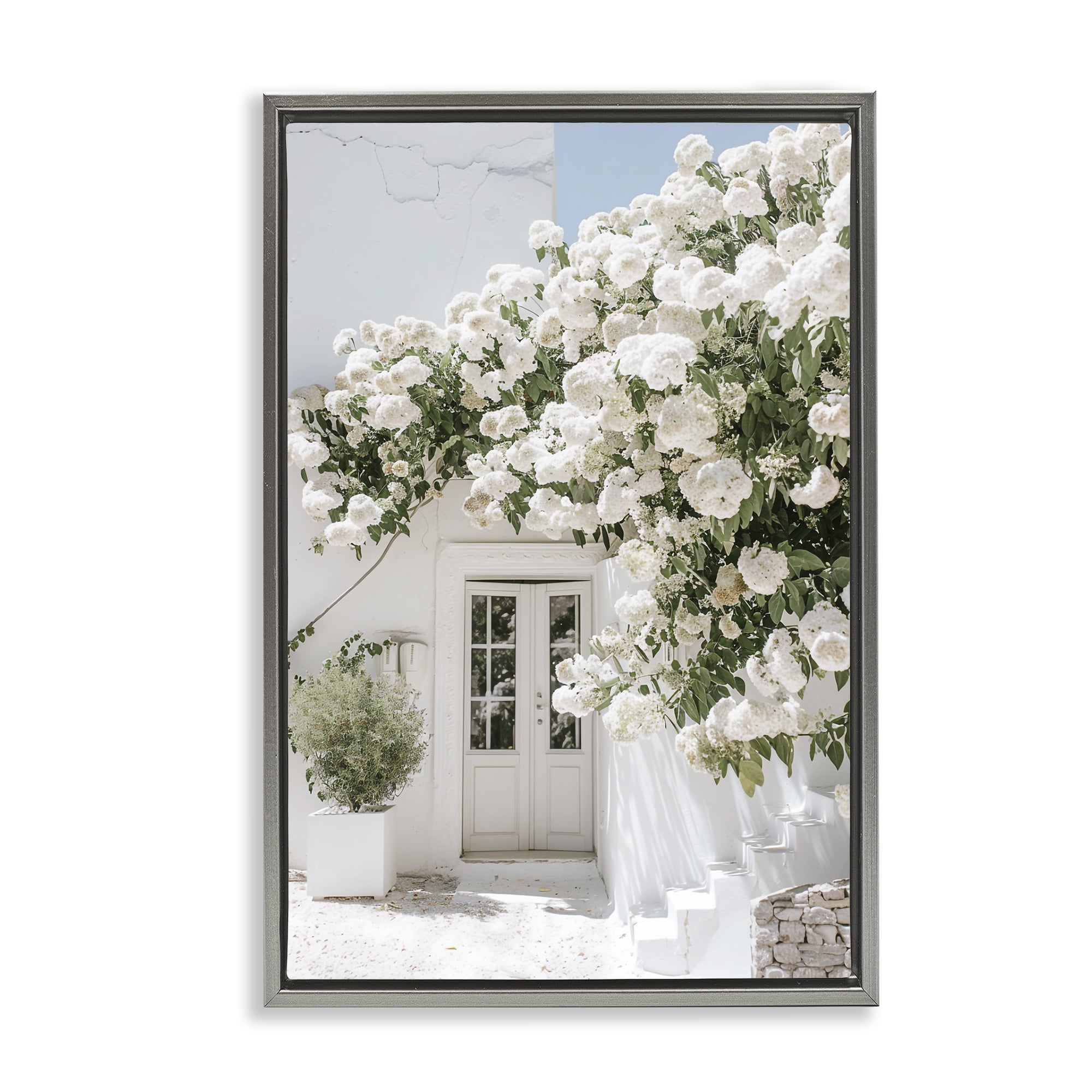 Stupell Industries White Architecture Garden Buildings & Architecture Painting Gray Floater Framed Canvas Art Print Wall Art, 21 x 31