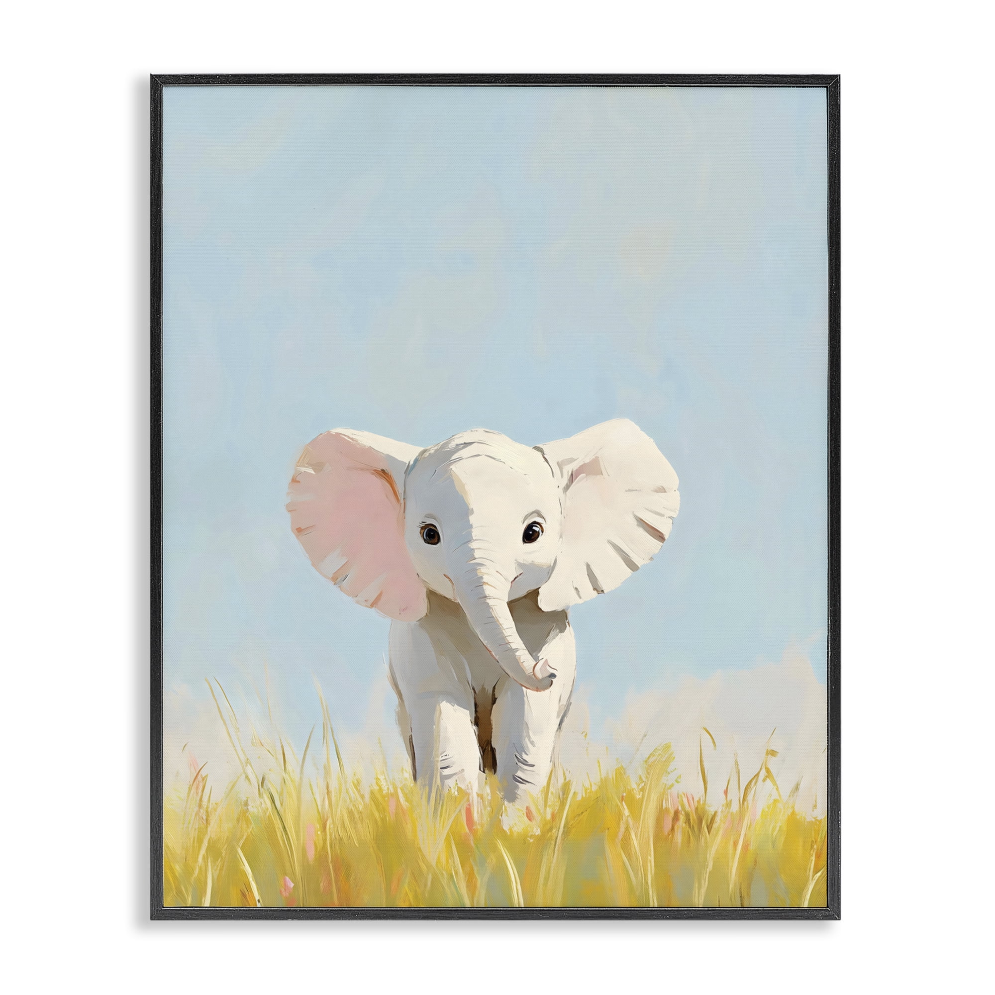 Stupell Industries White Baby Elephant in Grass Black Framed Giclee Art, design by The Prints Vibe