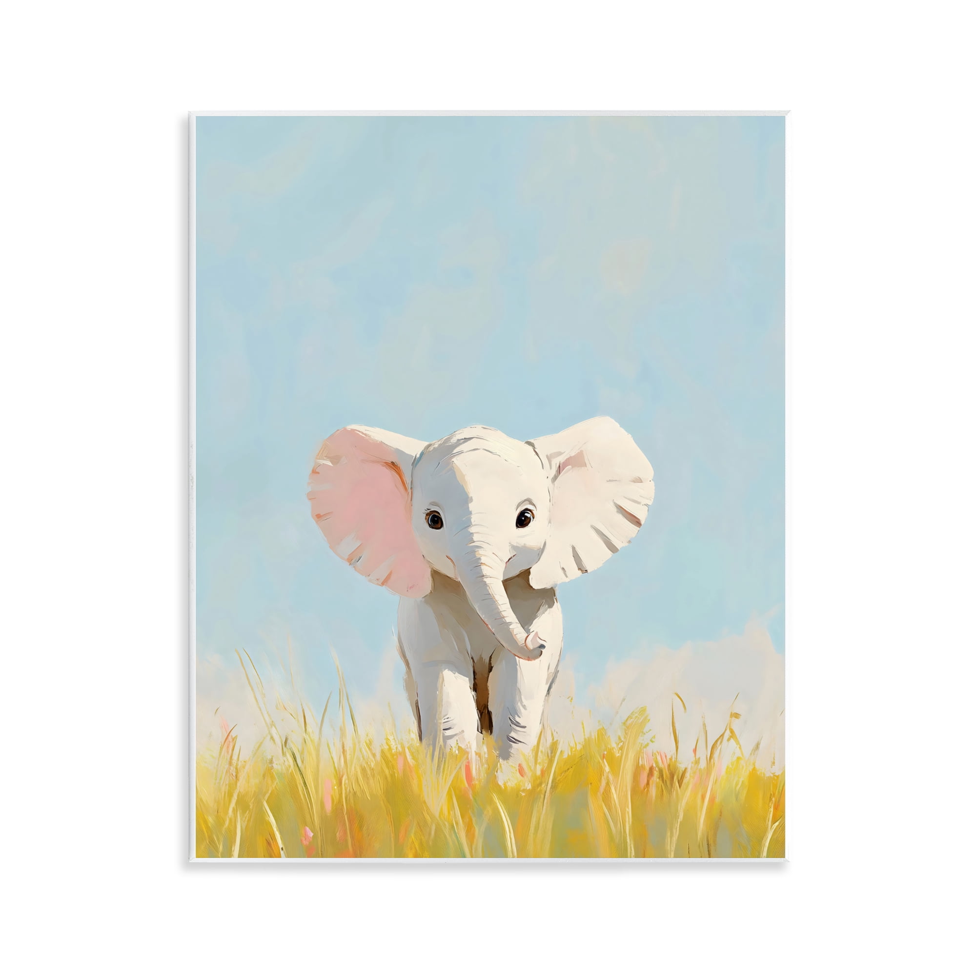 Stupell Industries White Baby Elephant in Grass Wall Plaque Art, design by The Prints Vibe