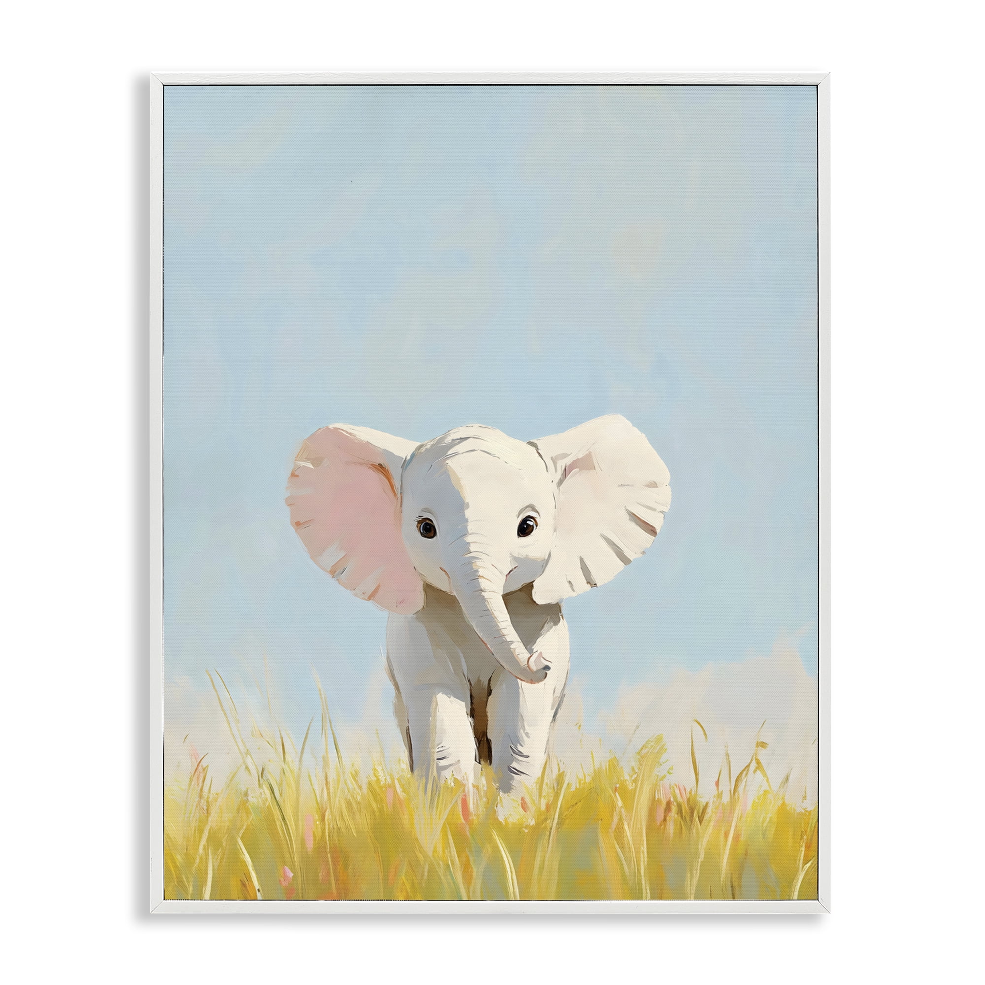 Stupell Industries White Baby Elephant in Grass White Framed Giclee Art, design by The Prints Vibe