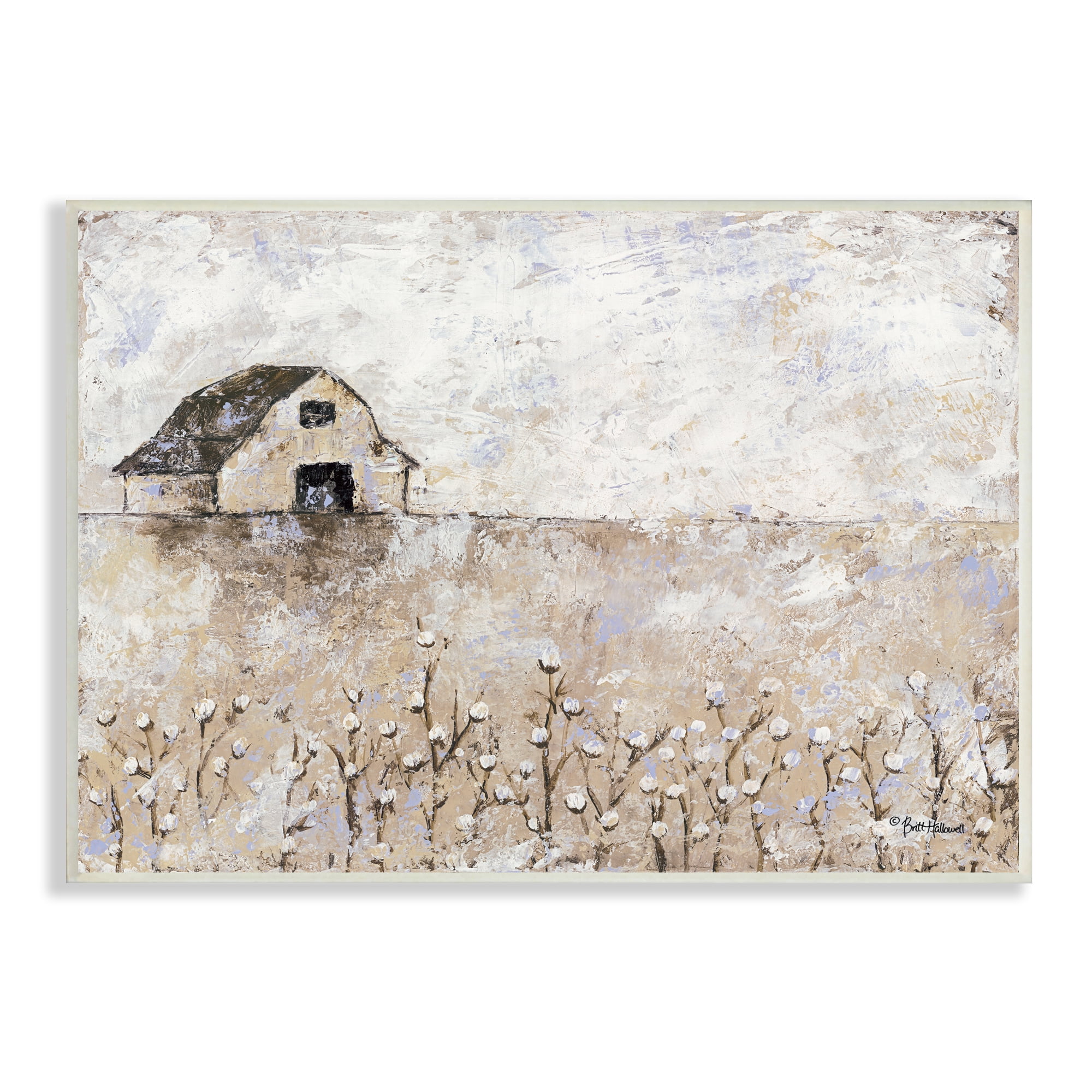 Stupell Industries White Barn Distressed Landscape Cotton Field Florals, 13 x 19, Designed by Britt Hallowell