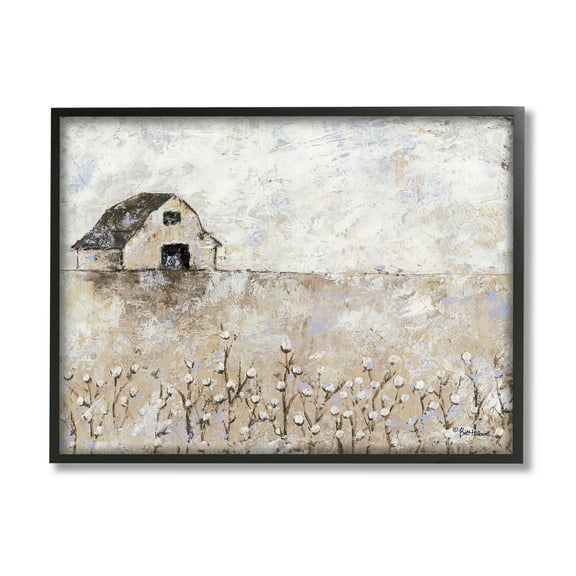 Stupell Industries White Barn Distressed Landscape Cotton Field Florals, 16 x 20, Designed by Britt Hallowell