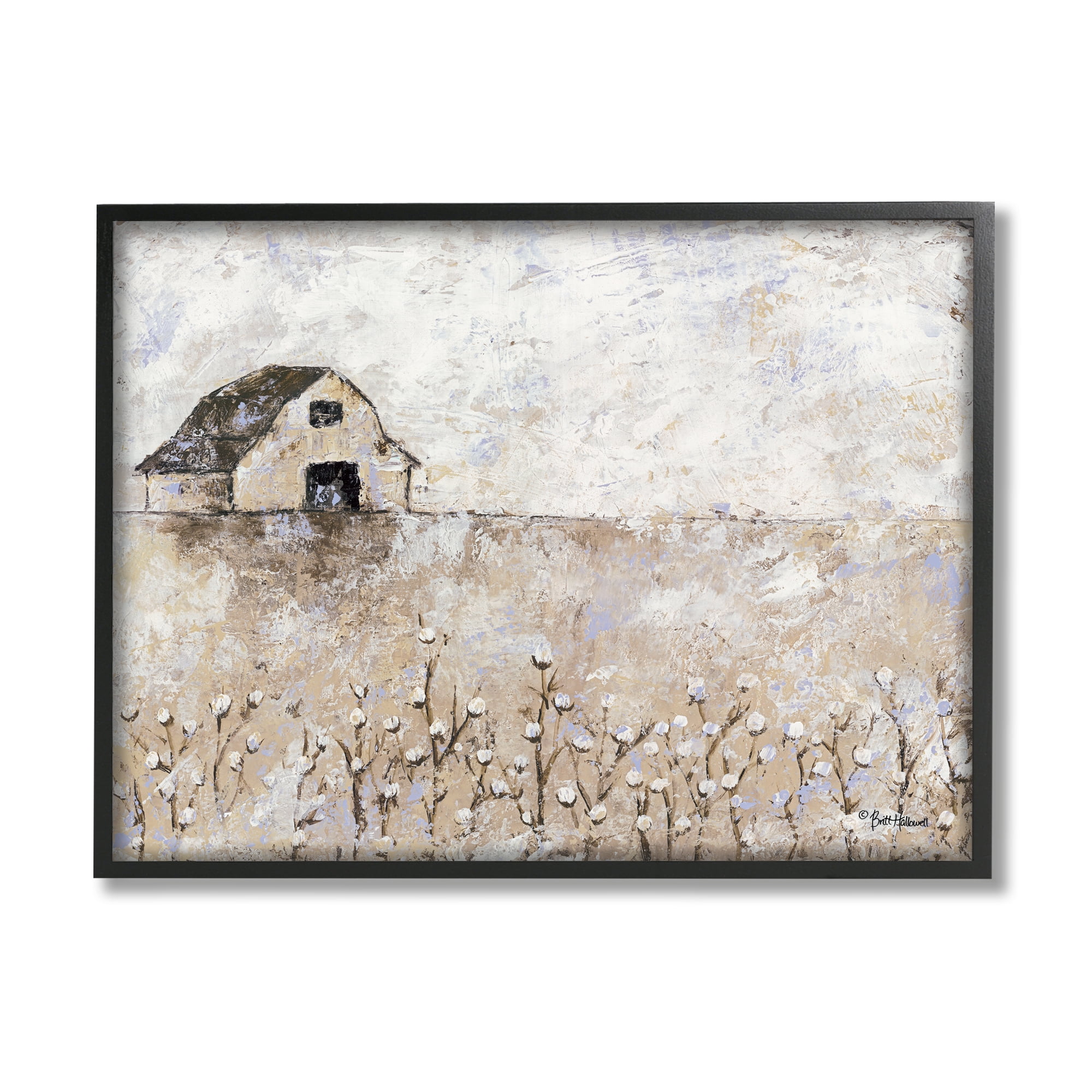 Stupell Industries White Barn Distressed Landscape Cotton Field Florals, 24 x 30, Designed by Britt Hallowell