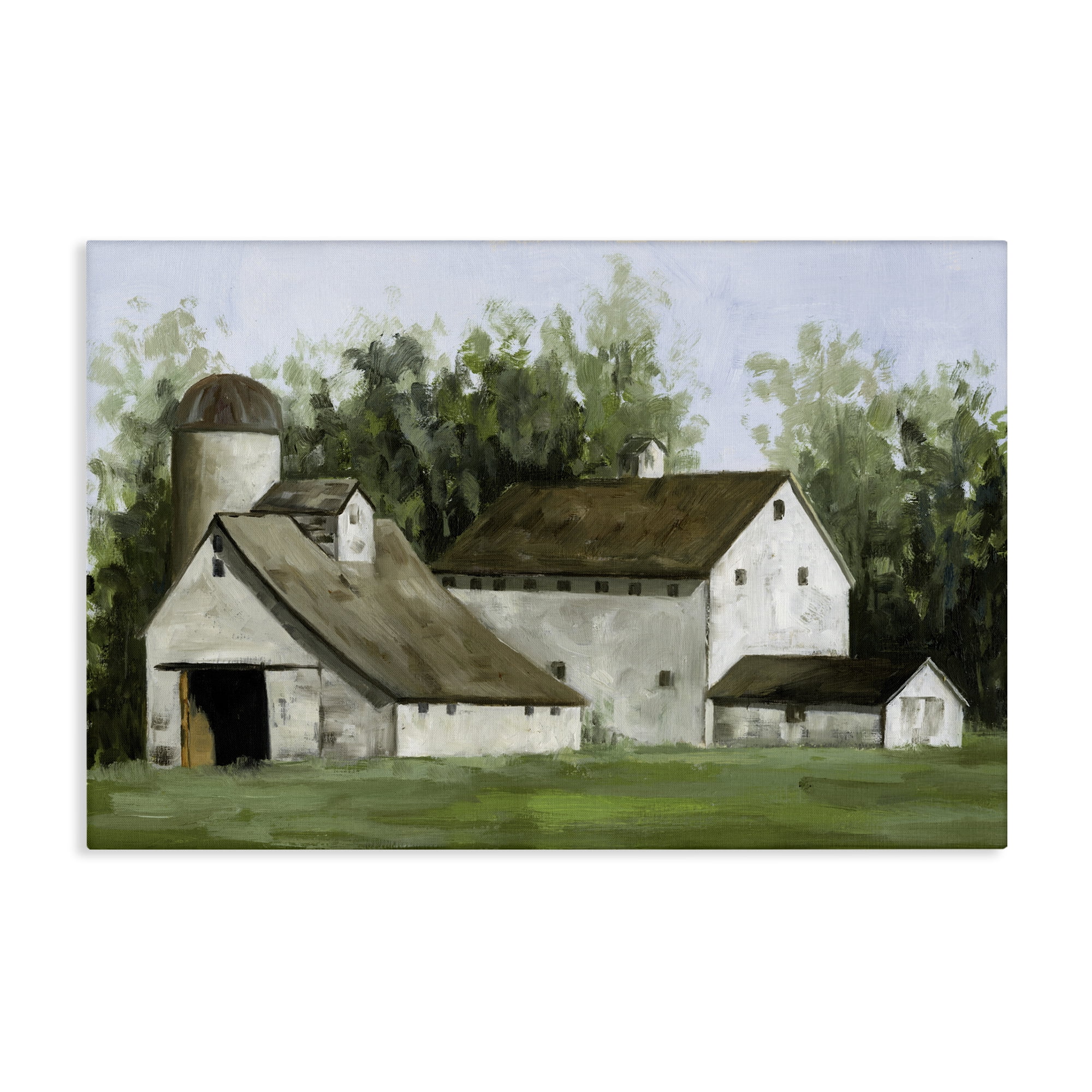 Stupell Industries White Barn Farmhouse Landscape Painting Gallery Wrapped Canvas Art Print Wall Art, 24 x 16