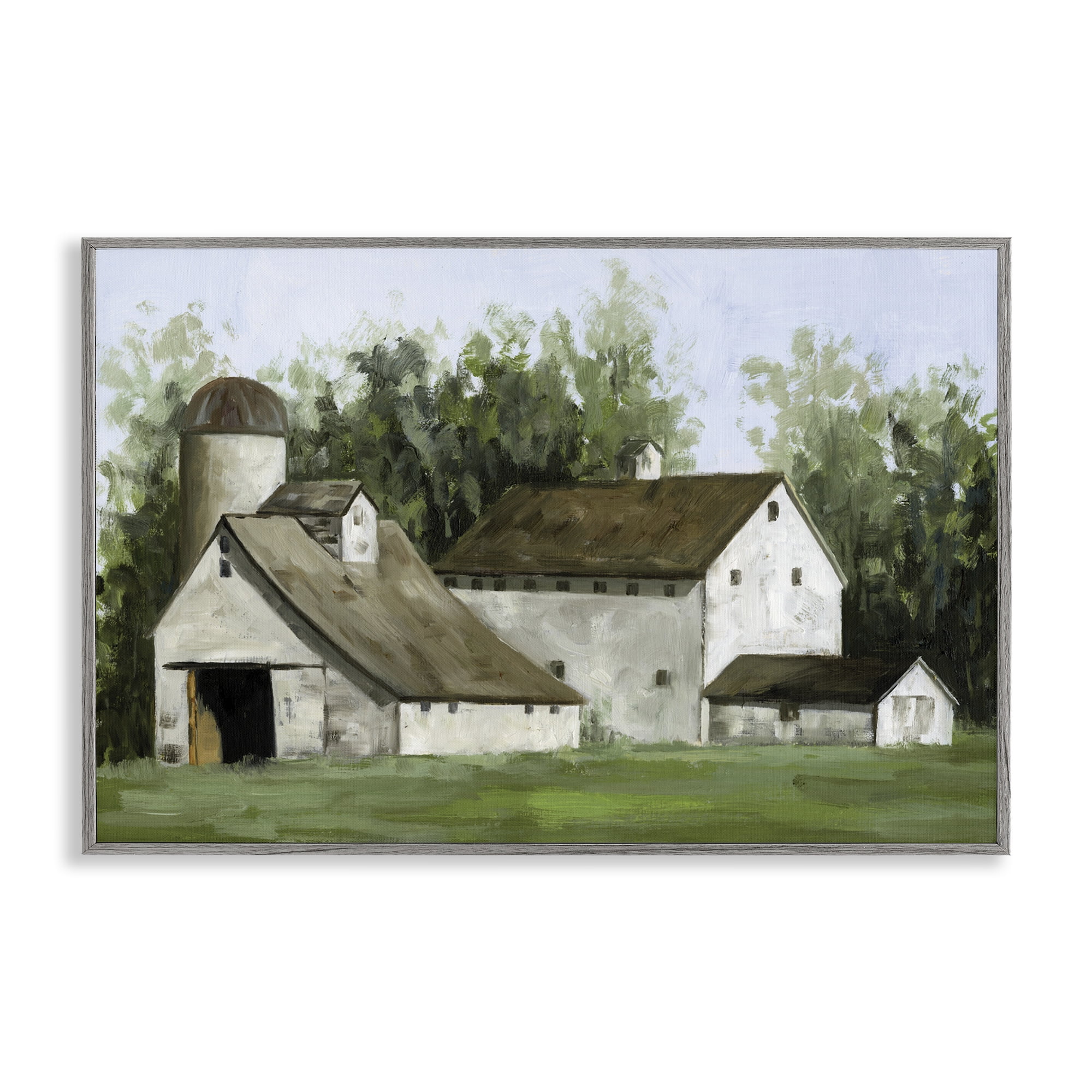 Stupell Industries White Barn Farmhouse Landscape Painting Gray Framed Art Print Wall Art, 30 x 20