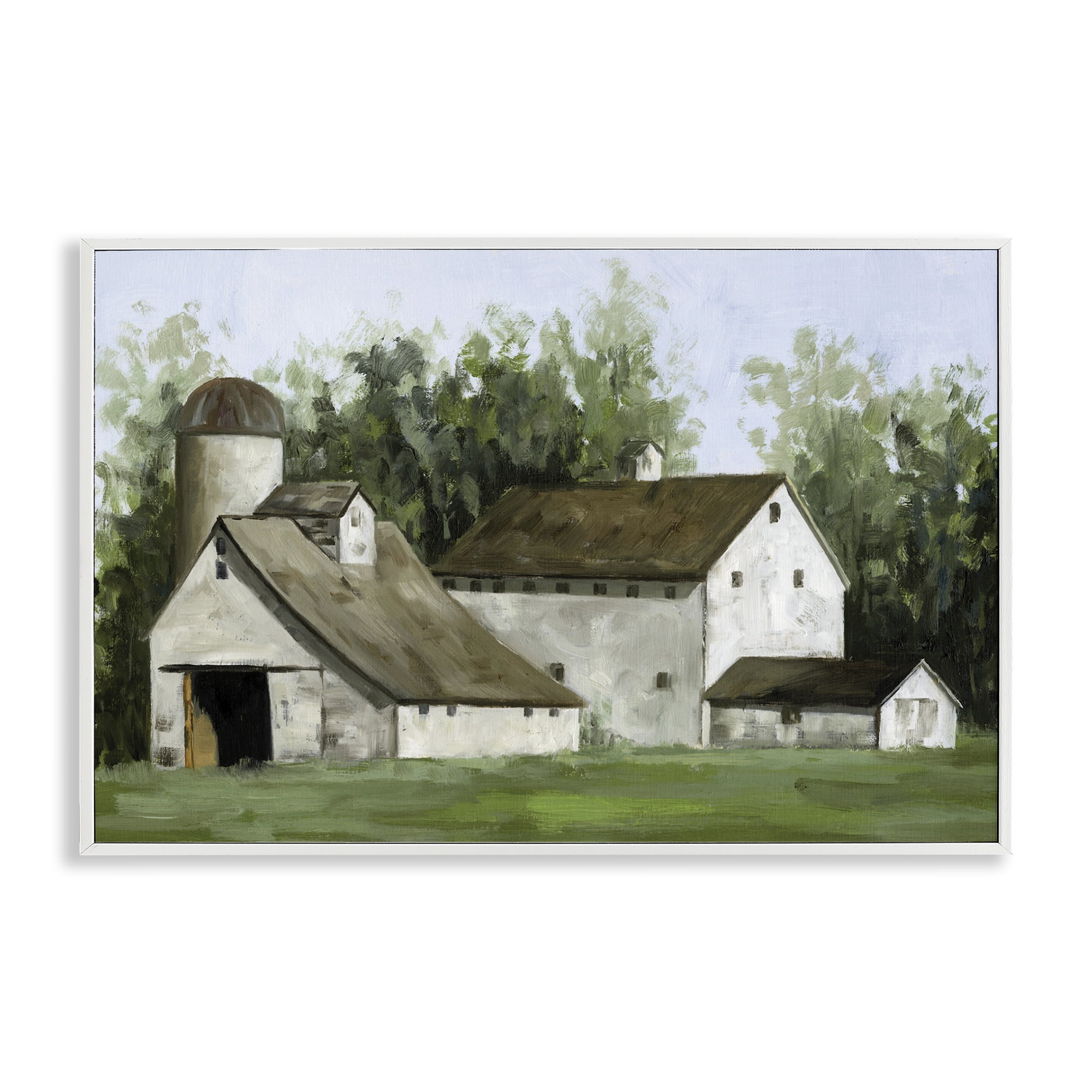 Stupell Industries White Barn Farmhouse Landscape Painting White Framed Art Print Wall Art, 24 x 16