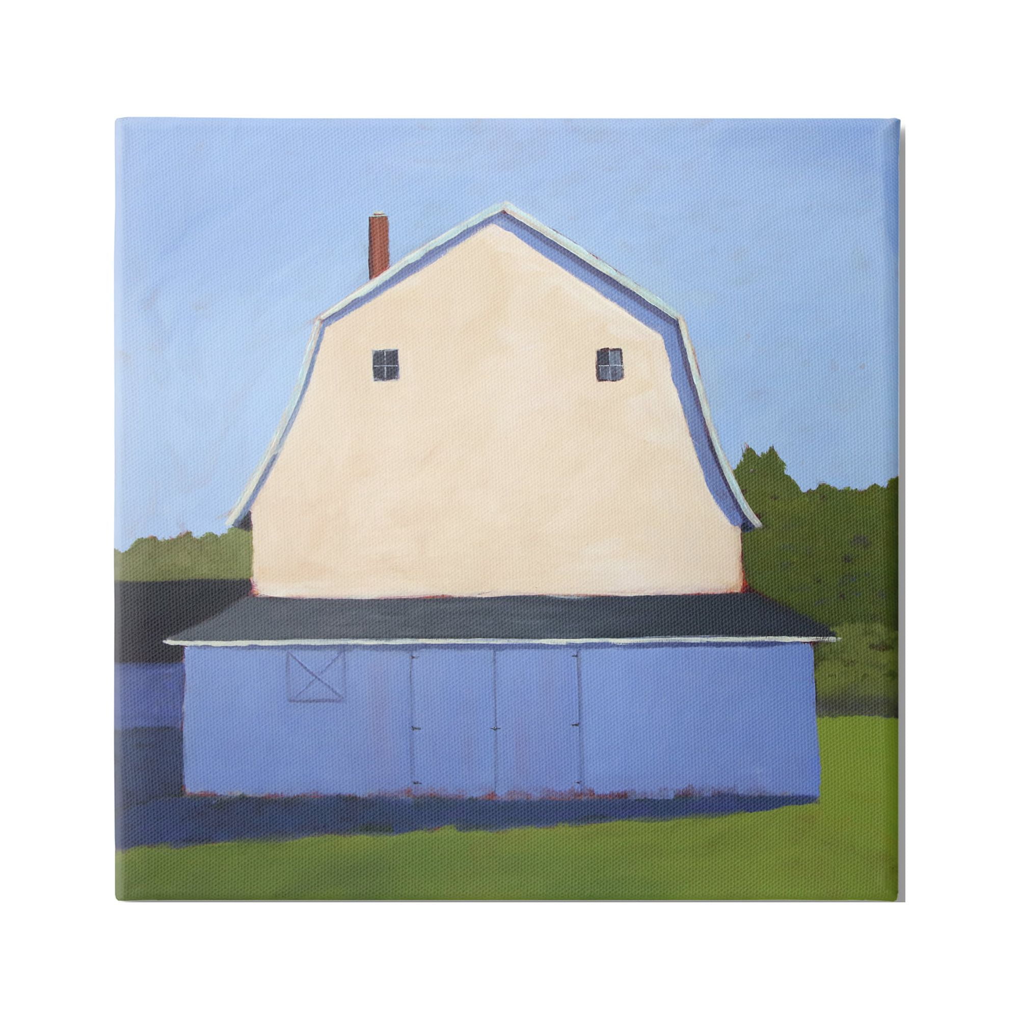 30" x 30" Beige and Blue Canvas Landscape Painting