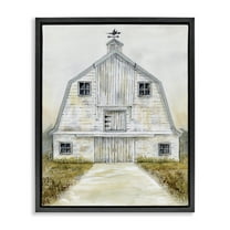Stupell Industries White Barn Grey Trim Landscape Painting Black Floater Framed Canvas Art Print Wall Art, 17 x 21