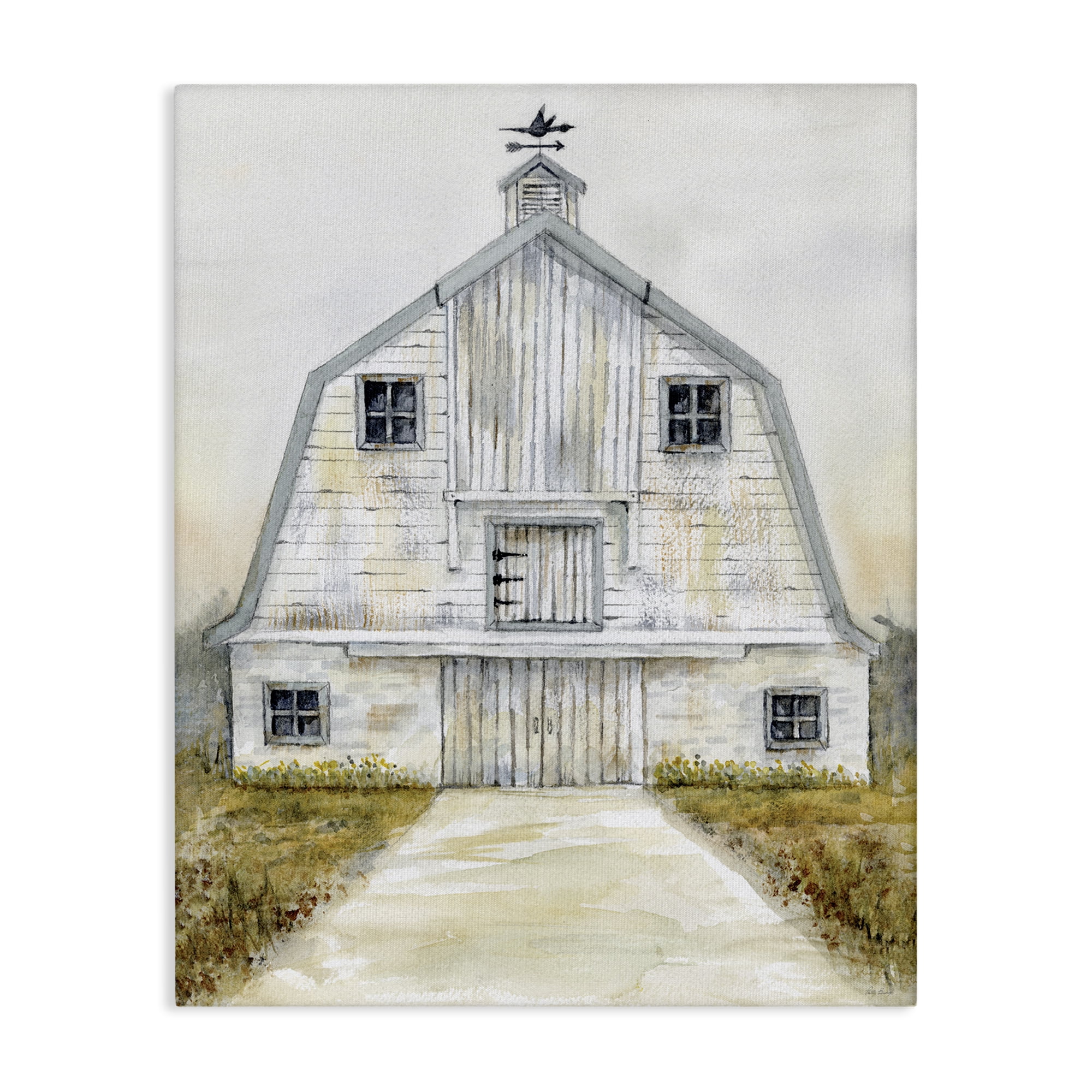 Stupell Industries White Barn Grey Trim Landscape Painting Gallery Wrapped Canvas Art Print Wall Art, 16 x 20