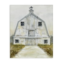 Stupell Industries White Barn Grey Trim Landscape Painting Gallery Wrapped Canvas Art Print Wall Art, 16 x 20