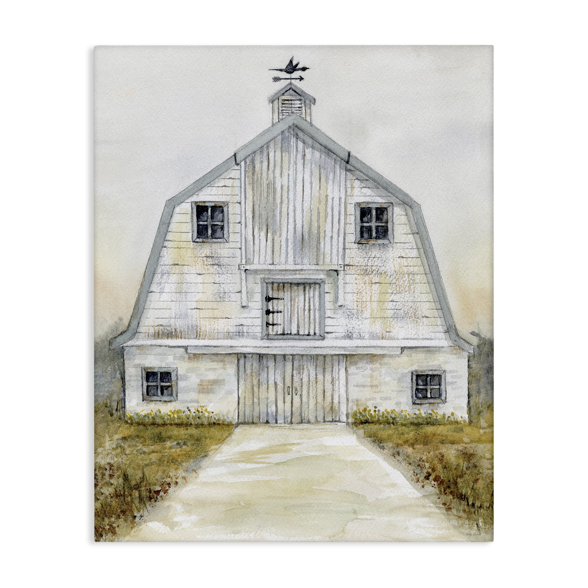 Stupell Industries White Barn Grey Trim Landscape Painting Gallery Wrapped Canvas Art Print Wall Art, 36 x 48