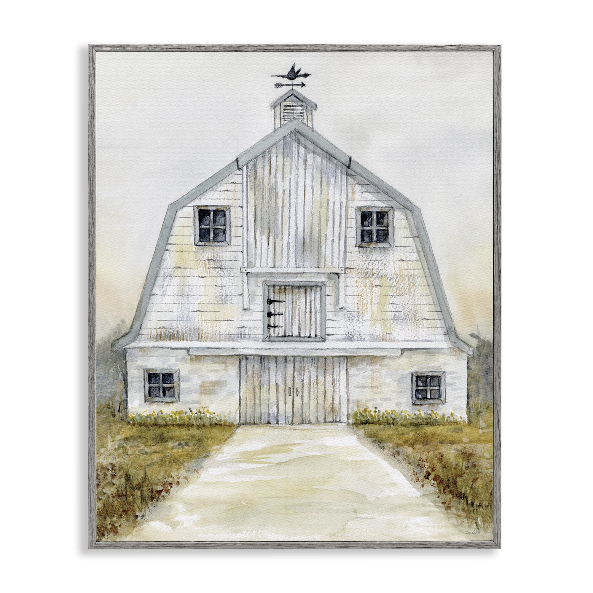 Stupell Industries White Barn Grey Trim Landscape Painting Gray Framed Art Print Wall Art, 24 x 30