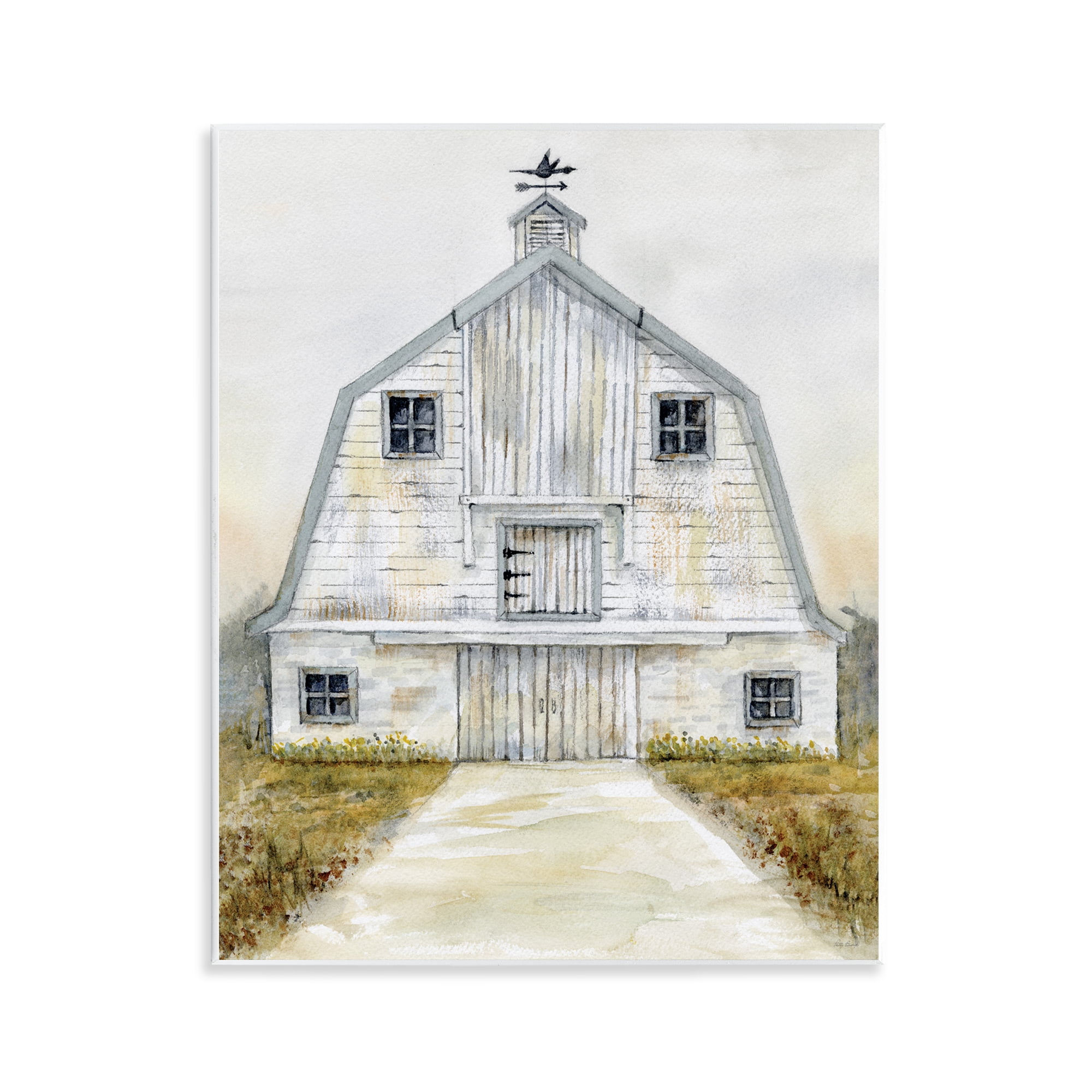 Stupell Industries White Barn Grey Trim Landscape Painting Unframed Art Print Wall Art, 11 x 14