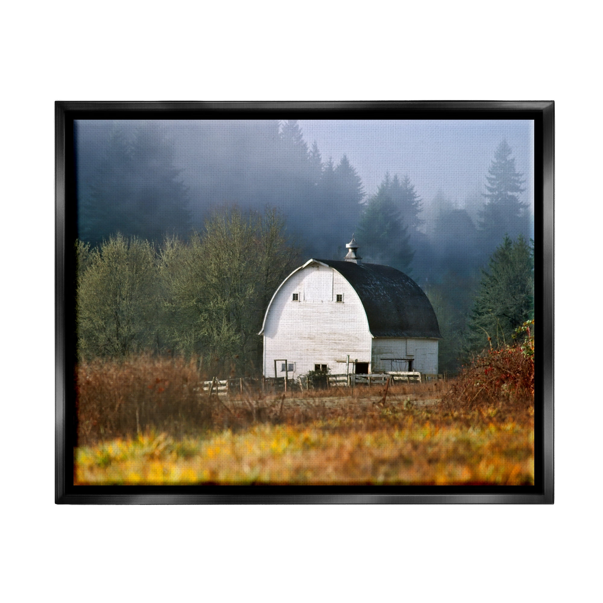 Stupell Industries White Barn Woodland Clearing Landscape Photography Black Floater Framed Art Print Wall Art