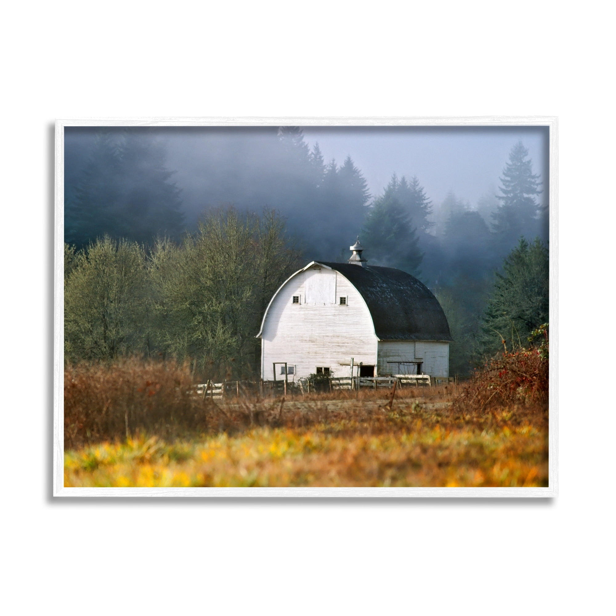 Stupell Industries White Barn Woodland Clearing Landscape Photography White Framed Art Print Wall Art