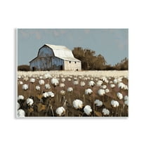 Stupell Industries White Barn in Cotton Field Landscape & Nature Painting Unframed Art Print Wall Art, 14 x 11