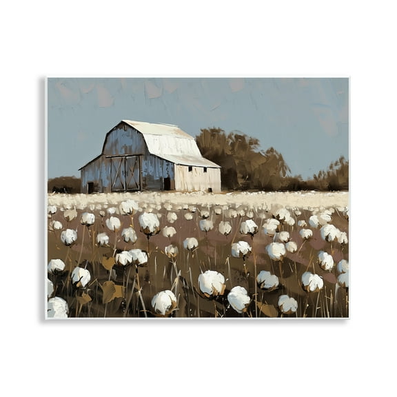 Stupell Industries White Barn in Cotton Field Landscape & Nature Painting Unframed Art Print Wall Art, 14 x 11