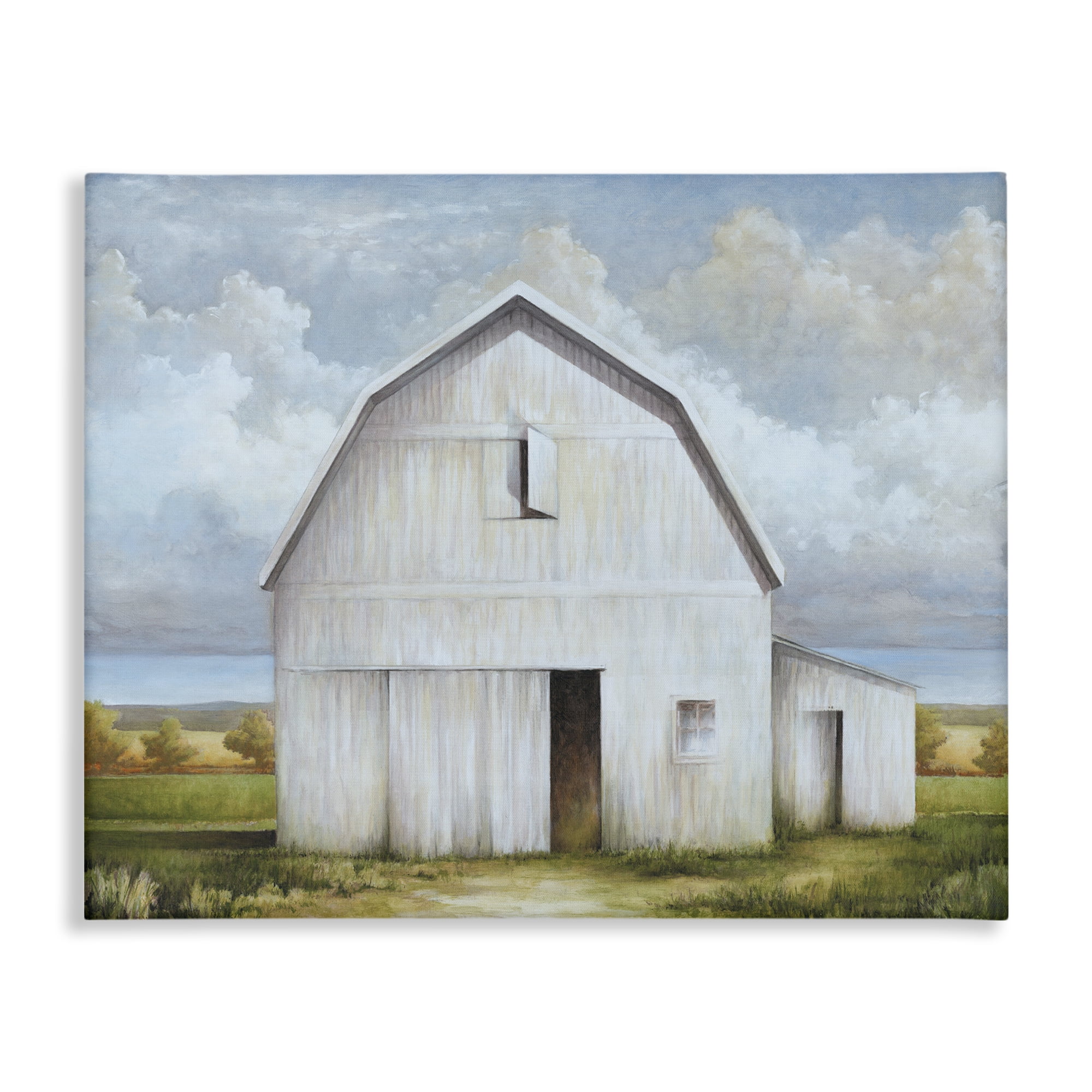 Stupell Industries White Barn with Clouds Landscape Painting Gallery Wrapped Canvas Art Print Wall Art, 40 x 30