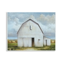 Stupell Industries White Barn with Clouds Landscape Painting Unframed Art Print Wall Art, 14 x 11