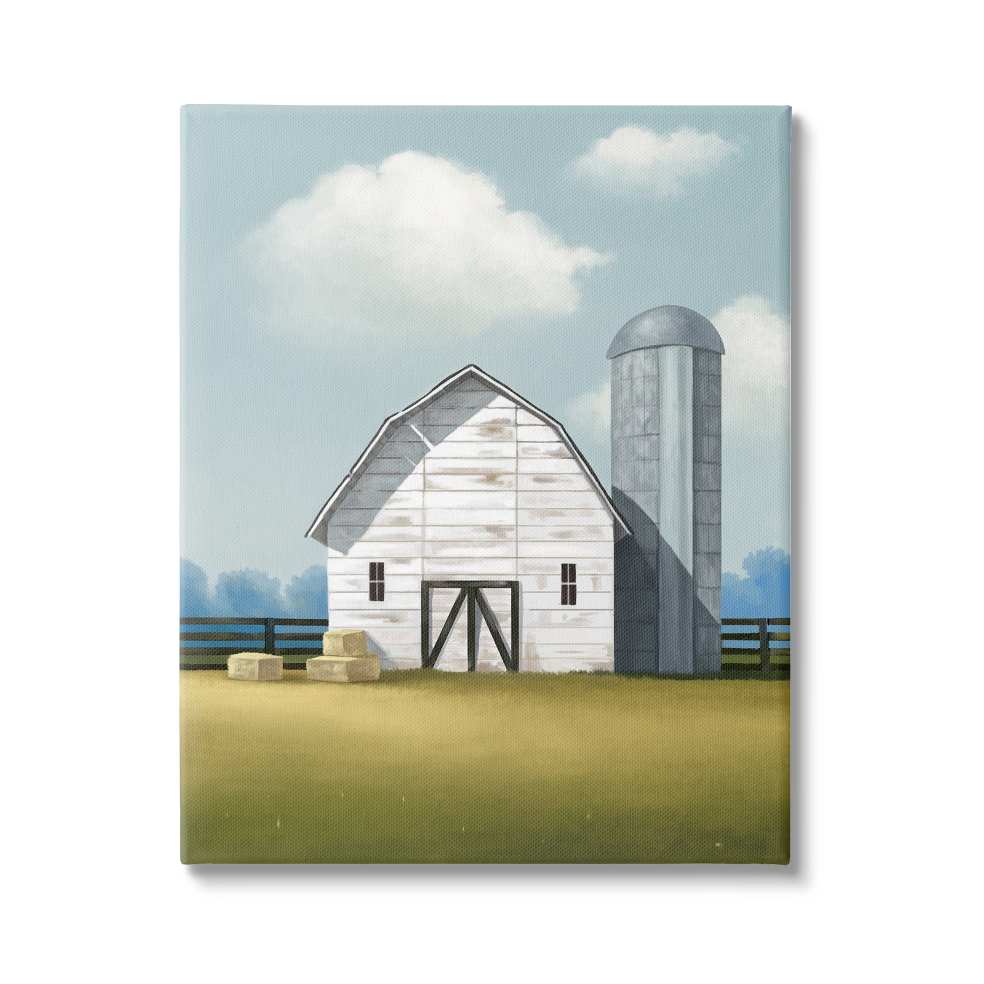 White Barn with Hay Stacks Landscape Canvas Art, 30 x 40