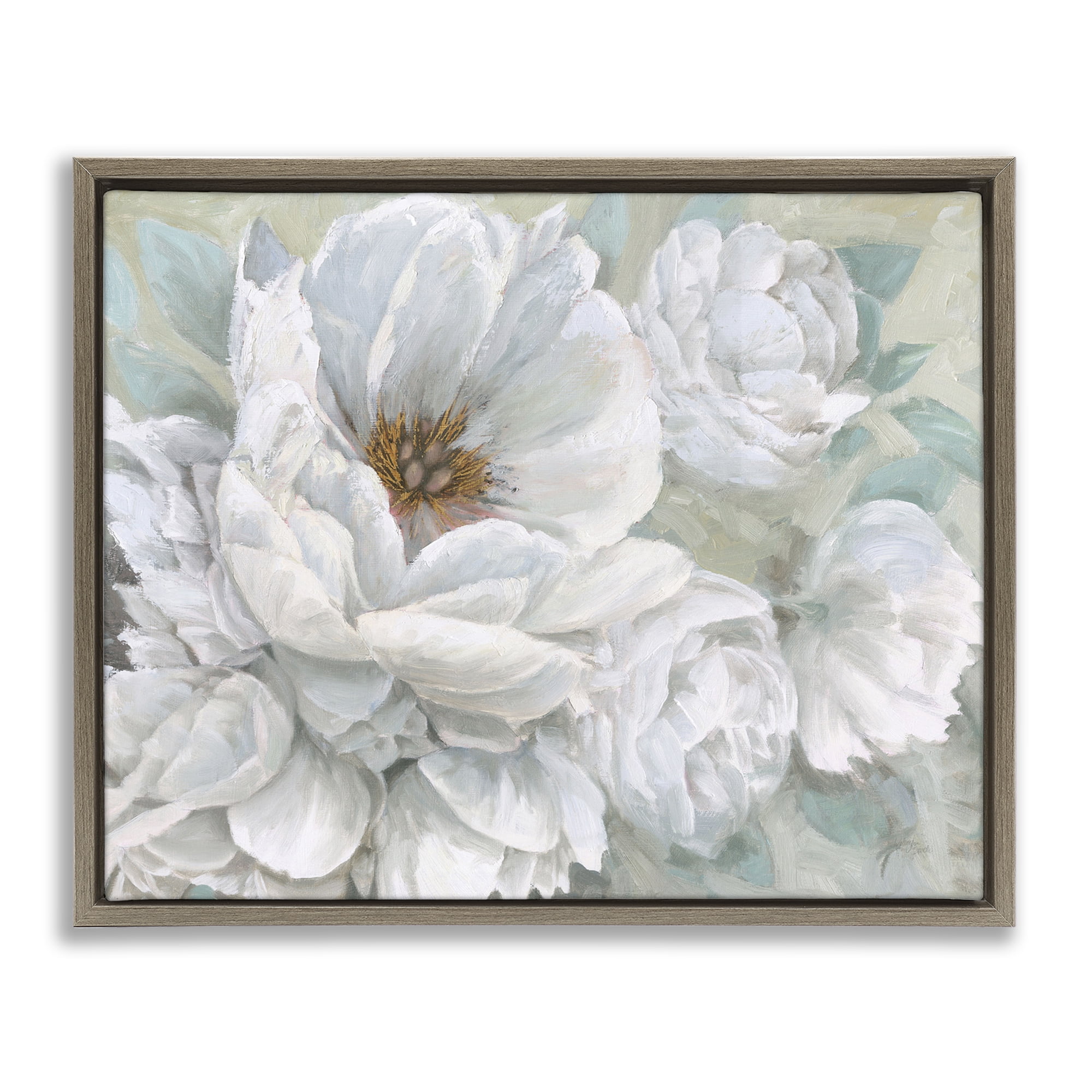 Stupell Industries White Beauty Bouquet Botanical & Floral Painting Brown Floater Framed Art Print Wall Art, 21 x 17