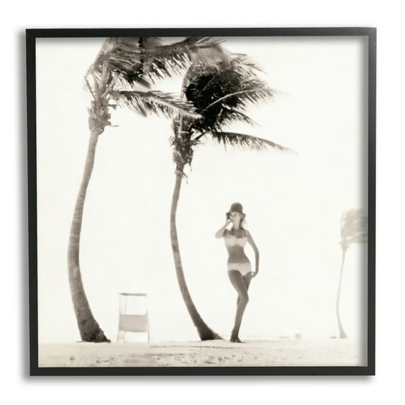 Stupell Industries White Bikini Windblown Beach Coastal Photography Black Framed Art Print Wall Art