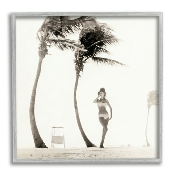 Stupell Industries White Bikini Windblown Beach Coastal Photography Gray Framed Art Print Wall Art