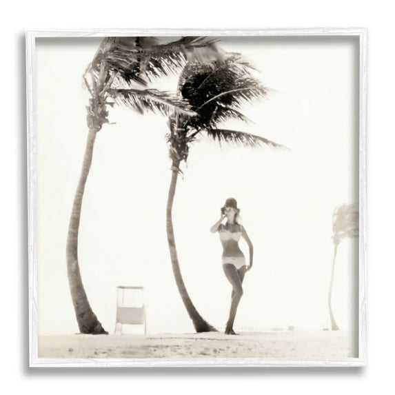 Stupell Industries White Bikini Windblown Beach Coastal Photography White Framed Art Print Wall Art