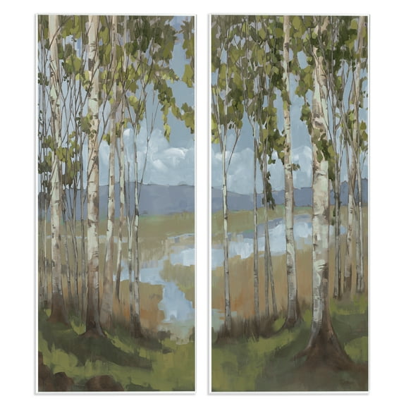 Stupell Industries White Birch Copse of Trees Landscape & Nature Painting Unframed Art Print Wall Art, 7 x 17, Set of 2