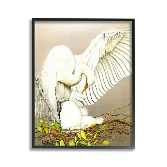 Stupell Industries White Bird & Nest Animals & Insects Painting Black Framed Art Print Wall Art, 11 x 14