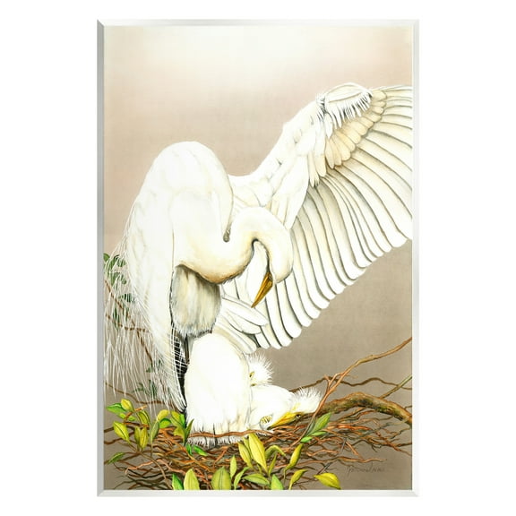 Stupell Industries White Bird & Nest Animals & Insects Painting Unframed Art Print Wall Art, 10 x 15