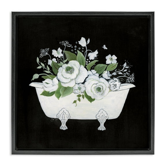 Stupell Industries White & Black Bath Typography Painting Black Floater Framed Canvas Art Print Wall Art, 18 x 18