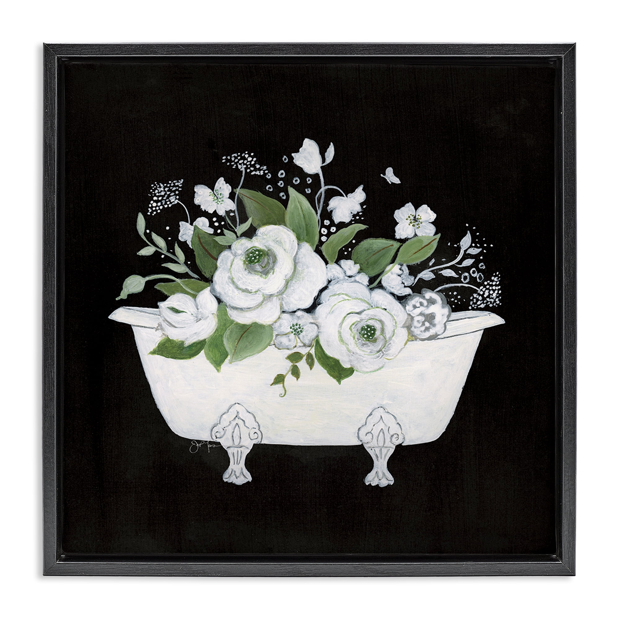Stupell Industries White & Black Bath Typography Painting Black Floater Framed Canvas Art Print Wall Art, 25 x 25