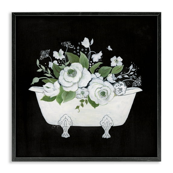 Stupell Industries White & Black Bath Typography Painting Black Framed Art Print Wall Art, 12 x 12