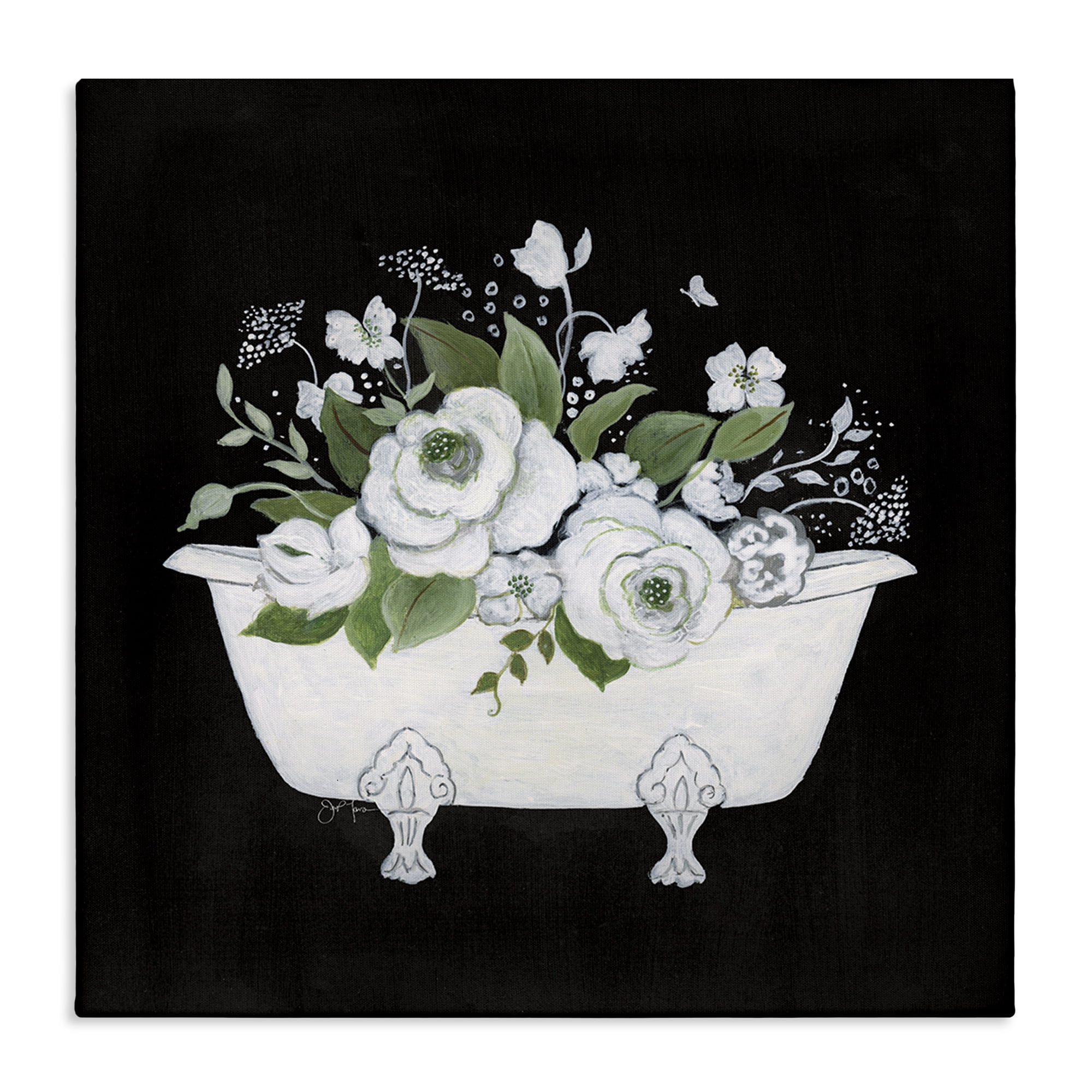 Stupell Industries White & Black Bath Typography Painting Gallery Wrapped Canvas Art Print Wall Art, 17 x 17